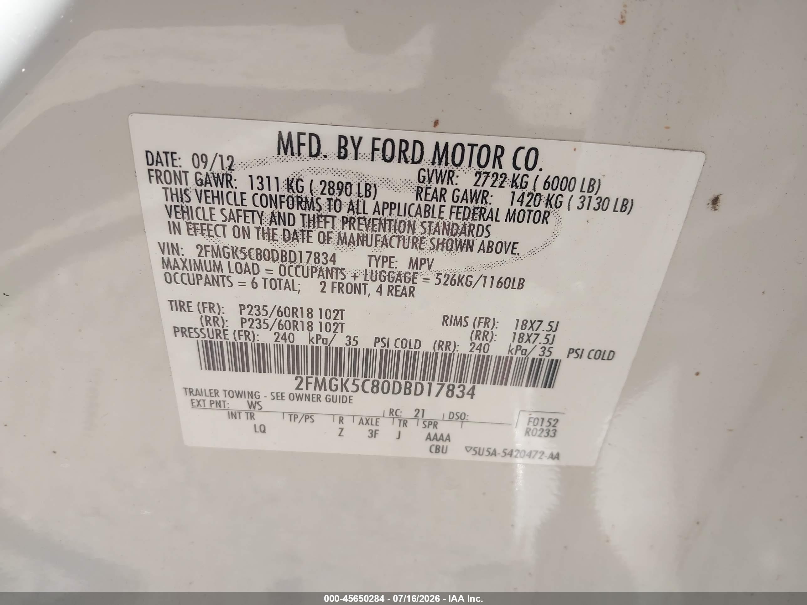 2013 Ford Flex Sel White vin: 2FMGK5C80DBD17834
