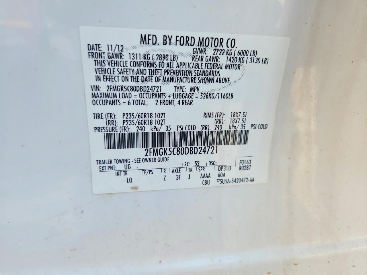 2013 Ford Flex Sel Белый vin: 2FMGK5C80DBD24721