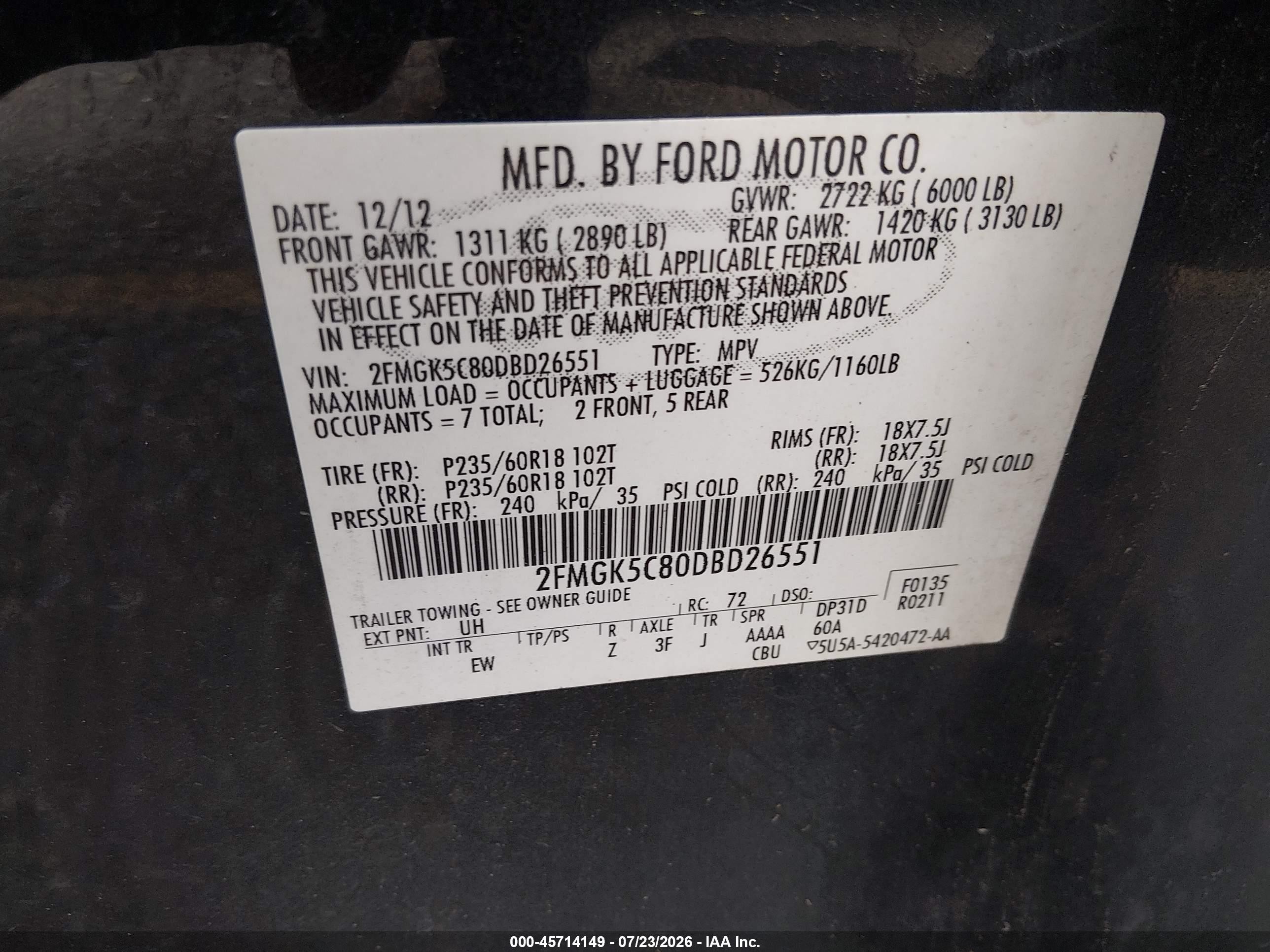 2013 Ford Flex Sel Black vin: 2FMGK5C80DBD26551