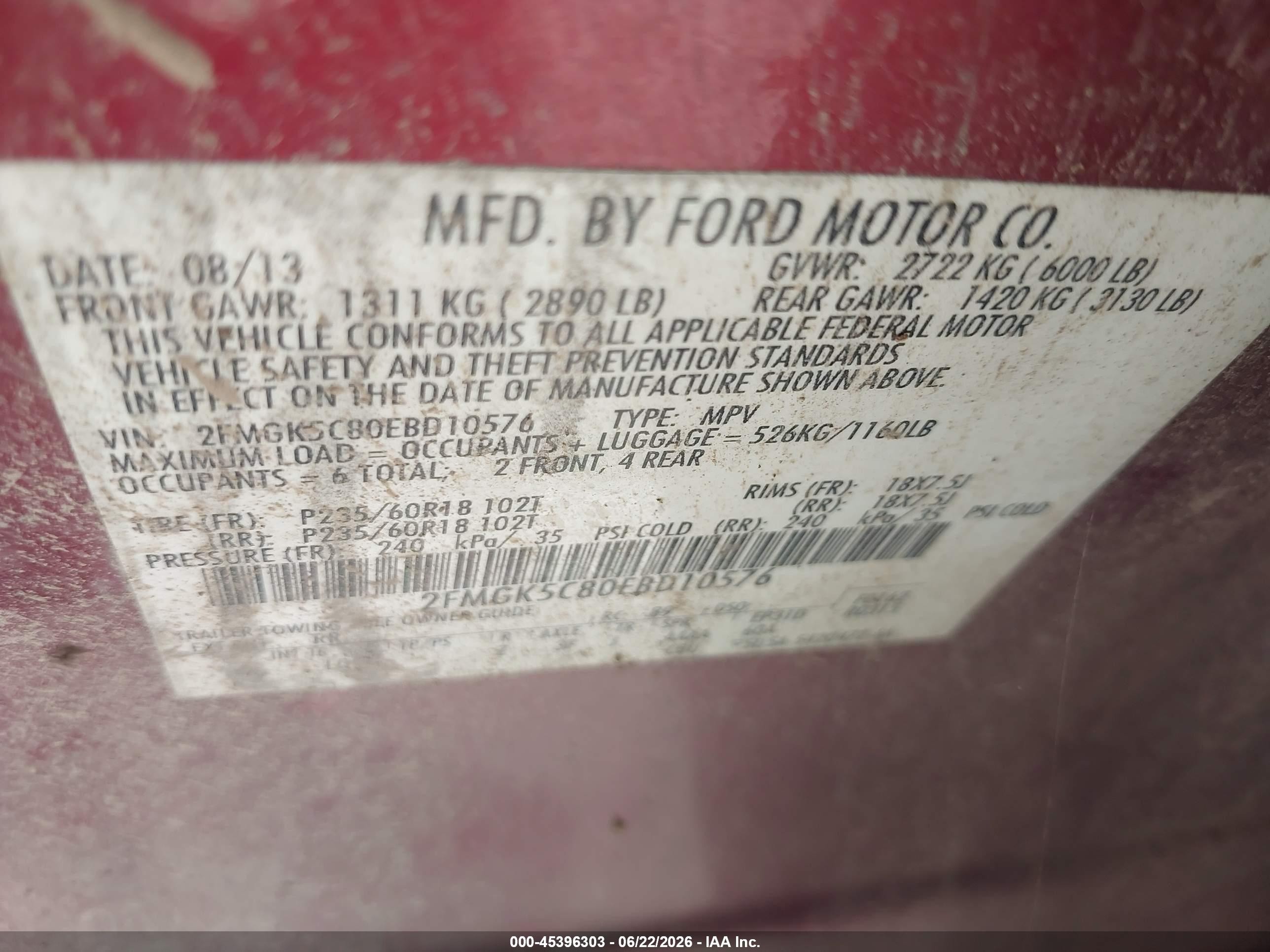 2014 Ford Flex Sel Red vin: 2FMGK5C80EBD10576