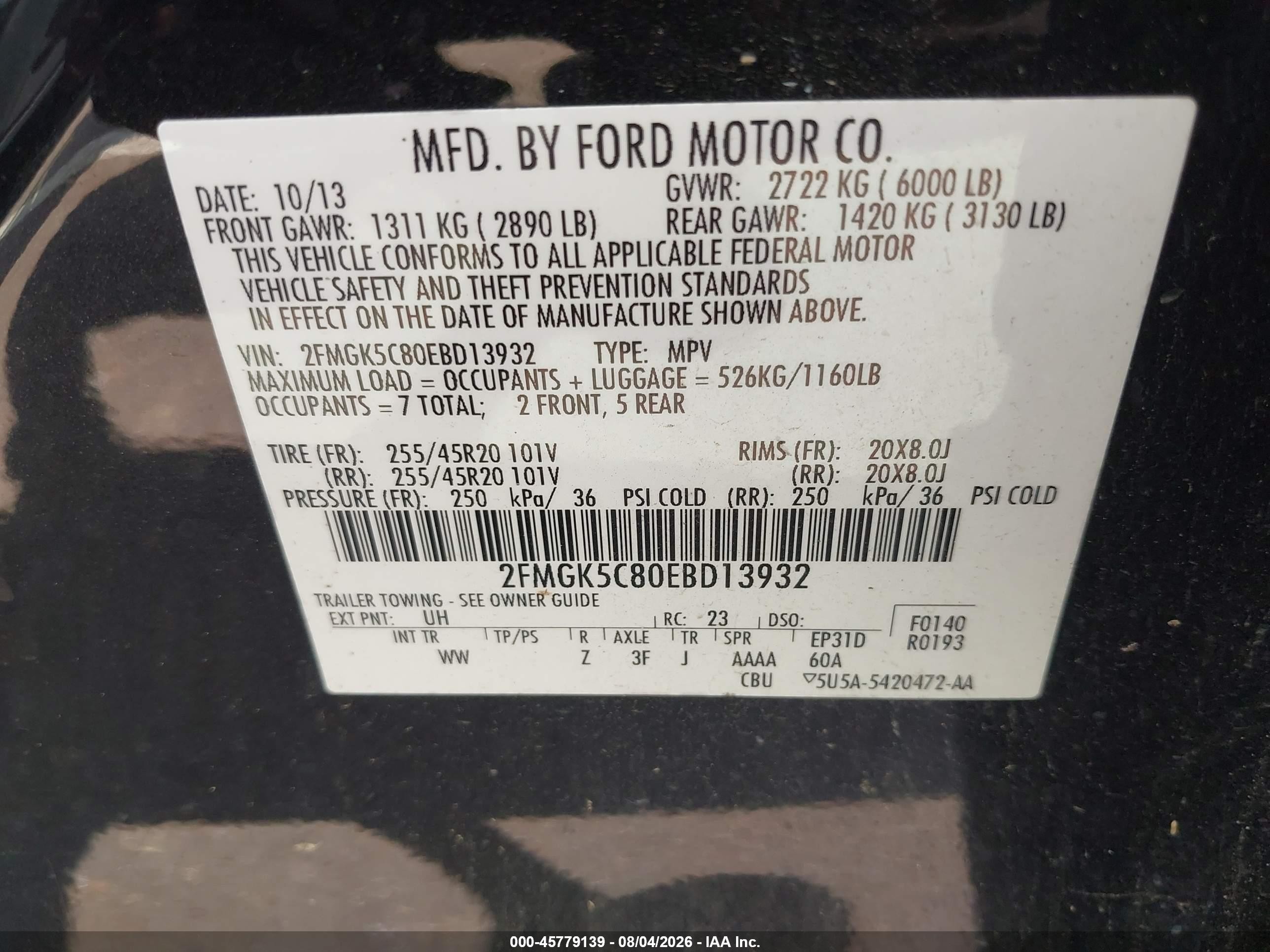 2014 Ford Flex Sel Black vin: 2FMGK5C80EBD13932