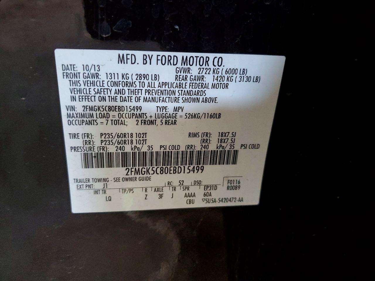 2014 Ford Flex Sel Black vin: 2FMGK5C80EBD15499