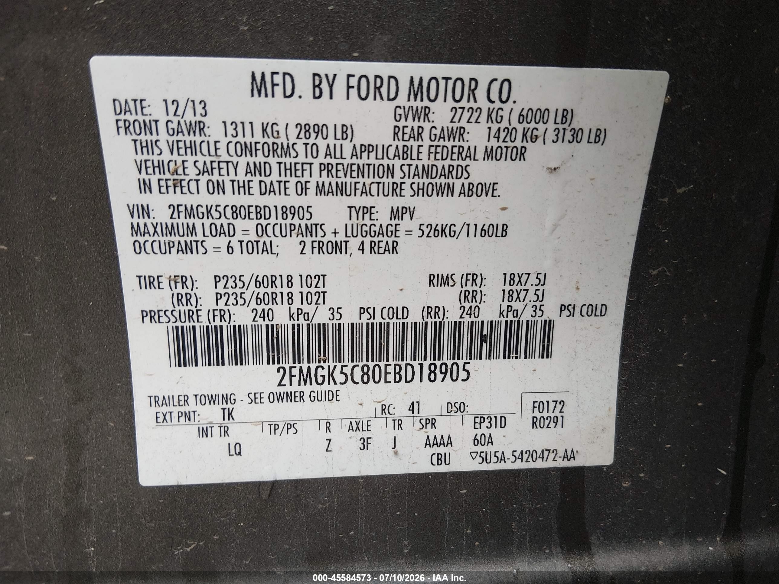 2014 Ford Flex Sel Серый vin: 2FMGK5C80EBD18905