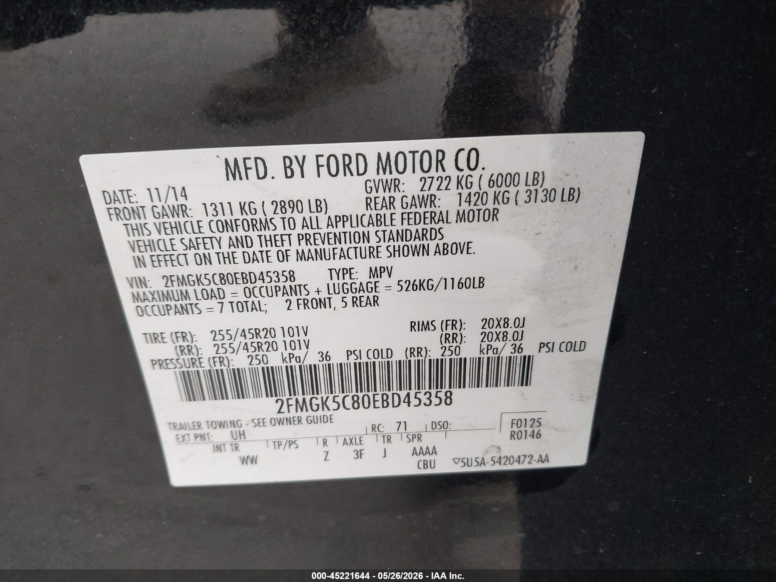 2014 Ford Flex Sel Black vin: 2FMGK5C80EBD45358