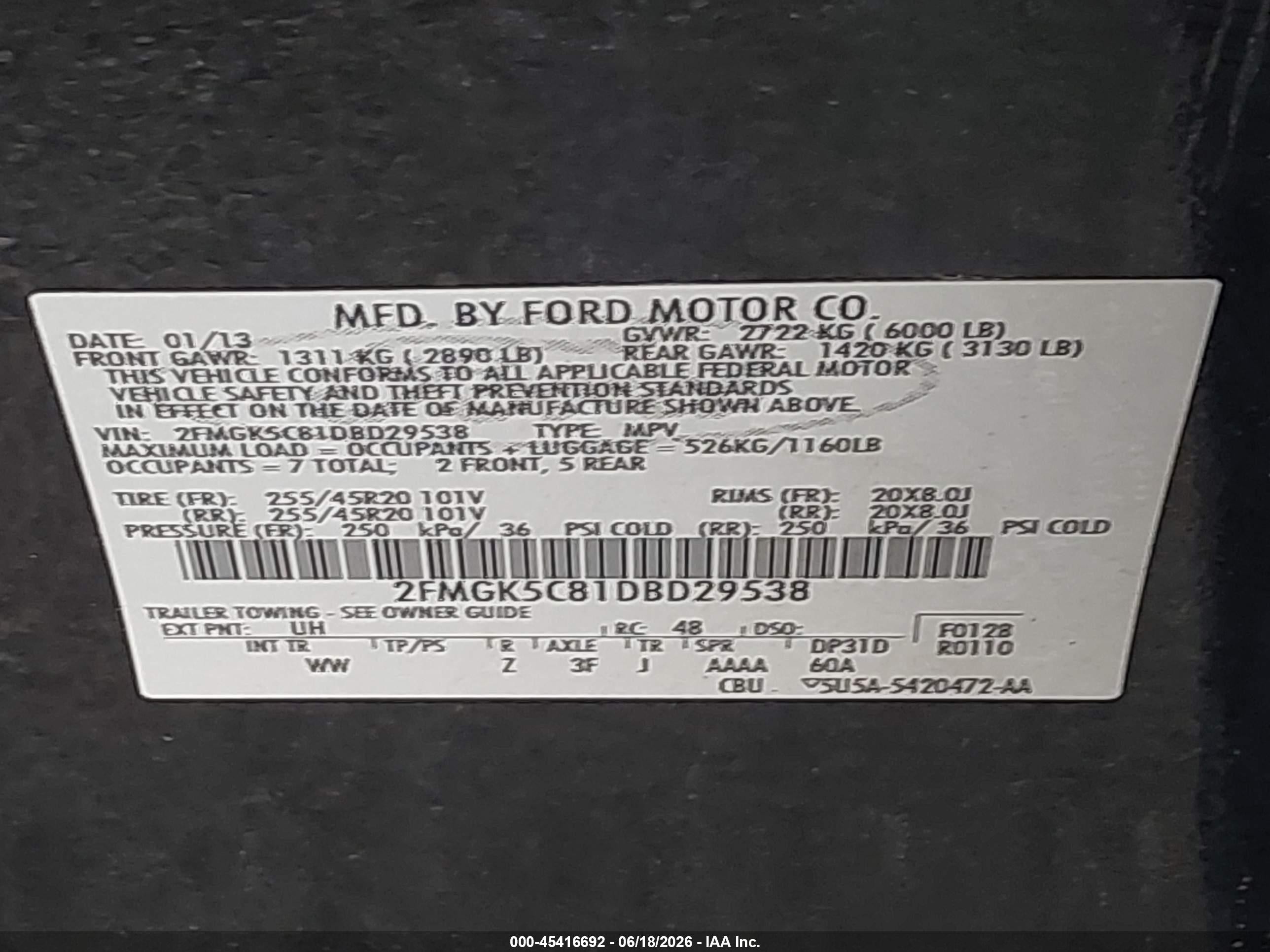 2013 Ford Flex Sel Black vin: 2FMGK5C81DBD29538