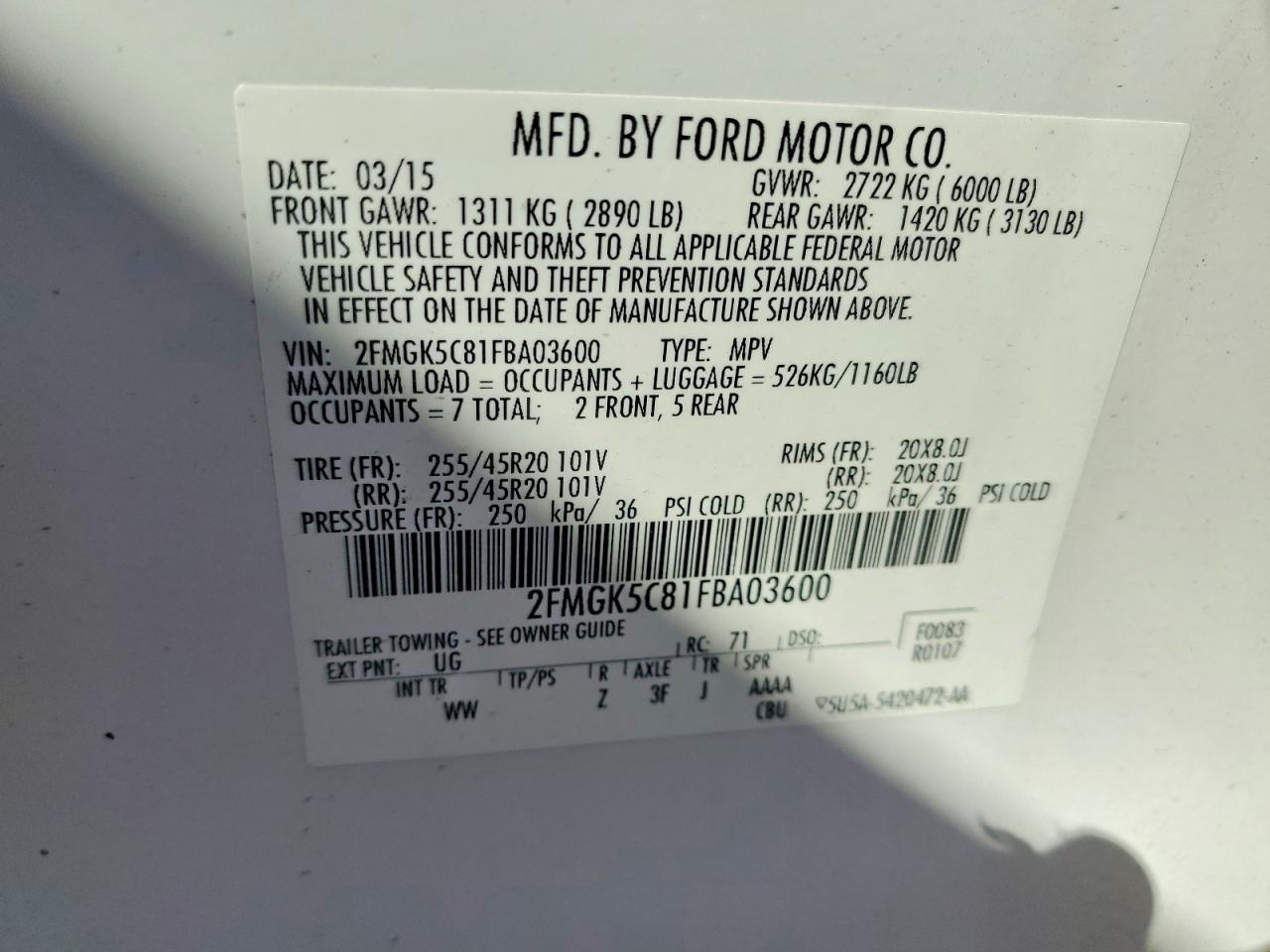 2015 Ford Flex Sel White vin: 2FMGK5C81FBA03600