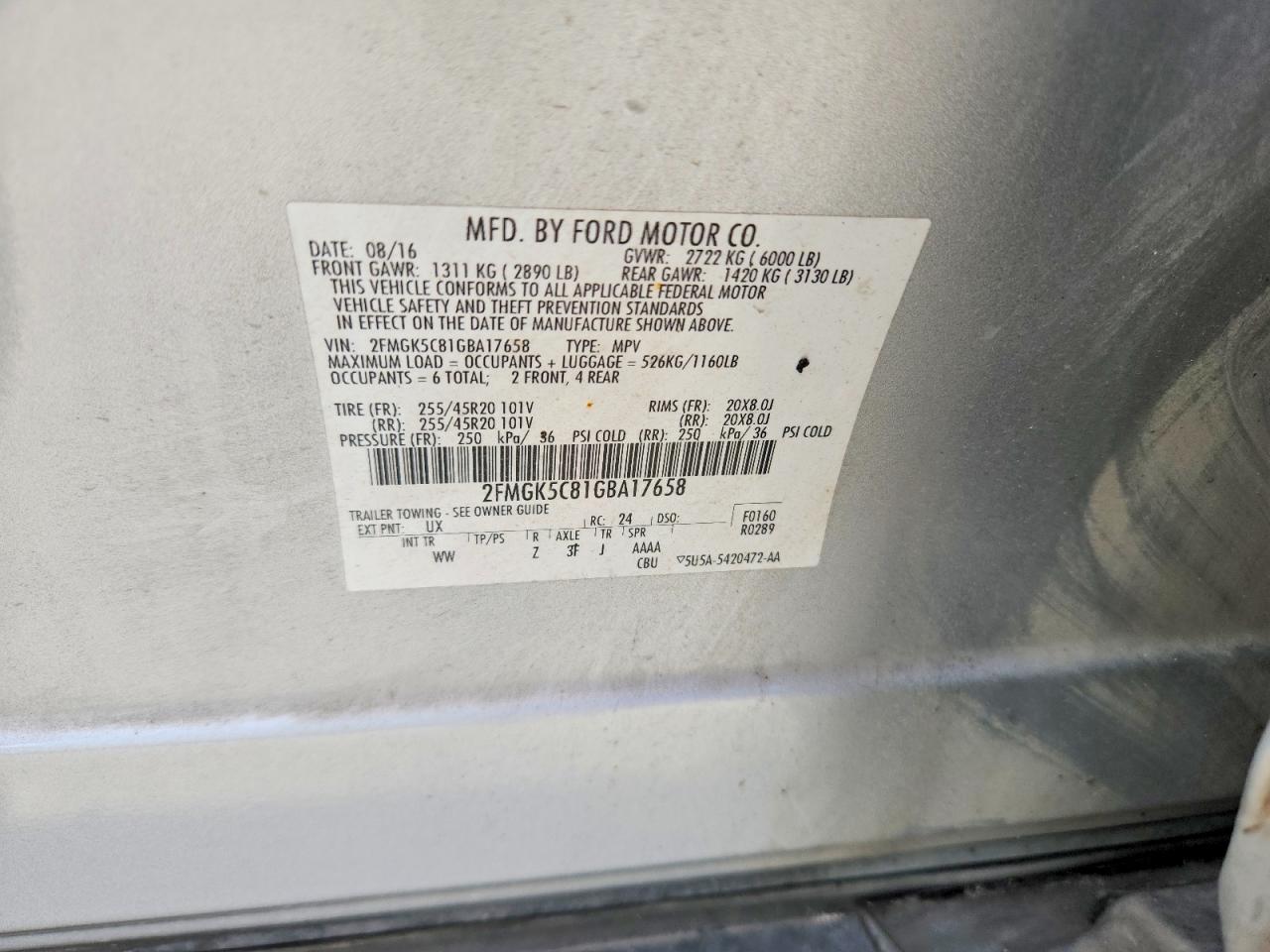 2016 Ford Flex Sel Silver vin: 2FMGK5C81GBA17658