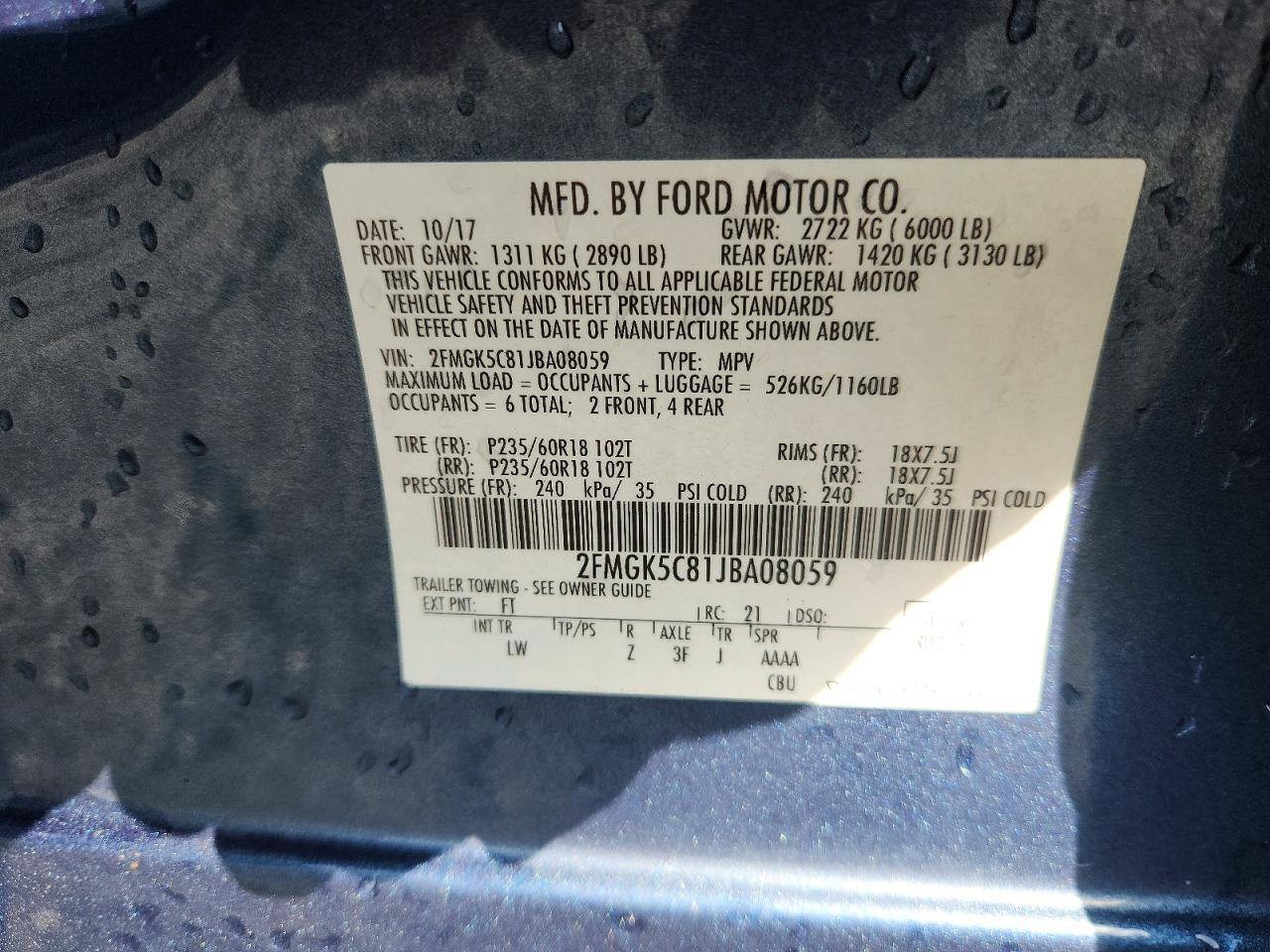 2018 Ford Flex Sel Blue vin: 2FMGK5C81JBA08059