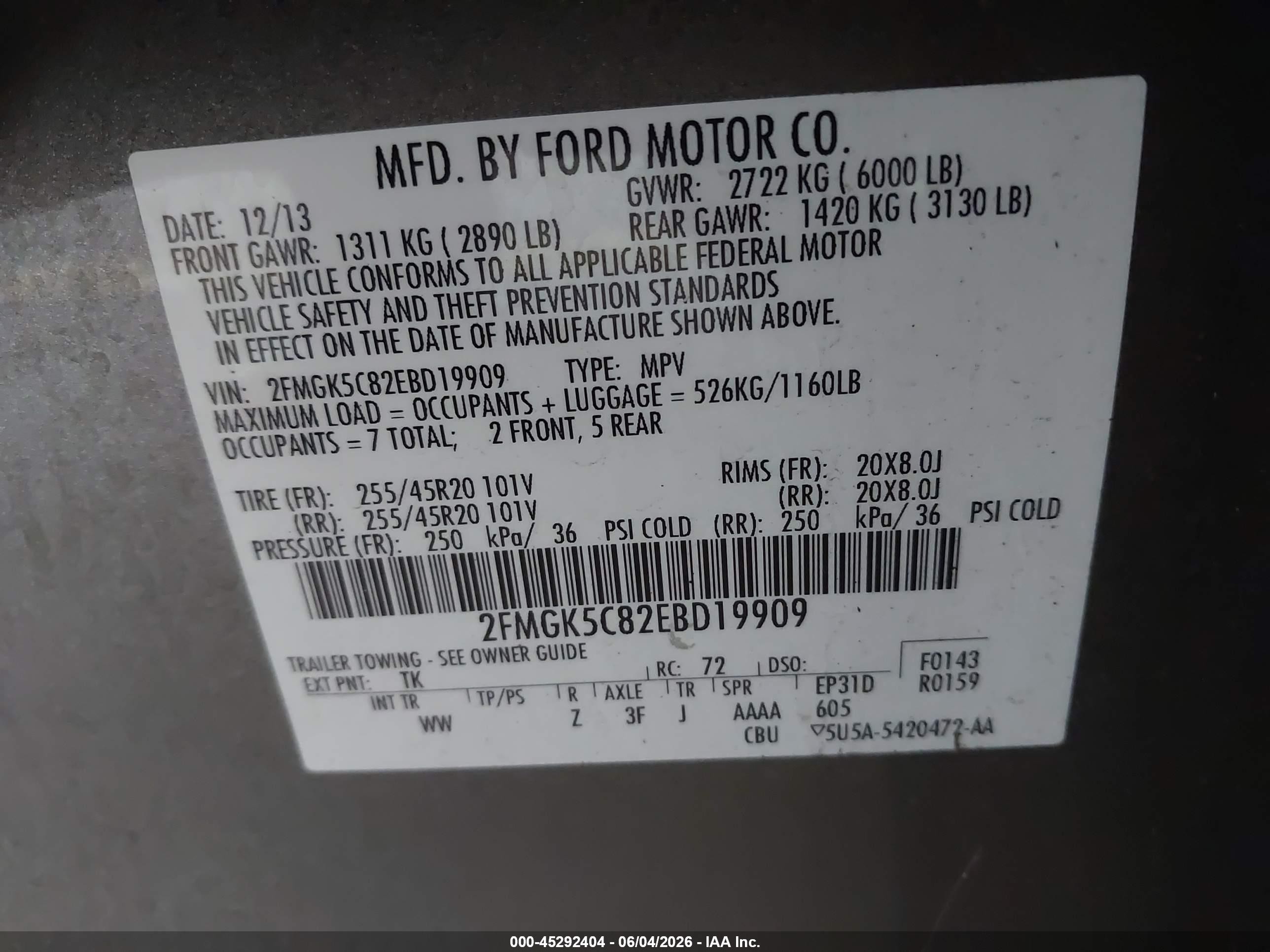 2014 Ford Flex Sel Gray vin: 2FMGK5C82EBD19909
