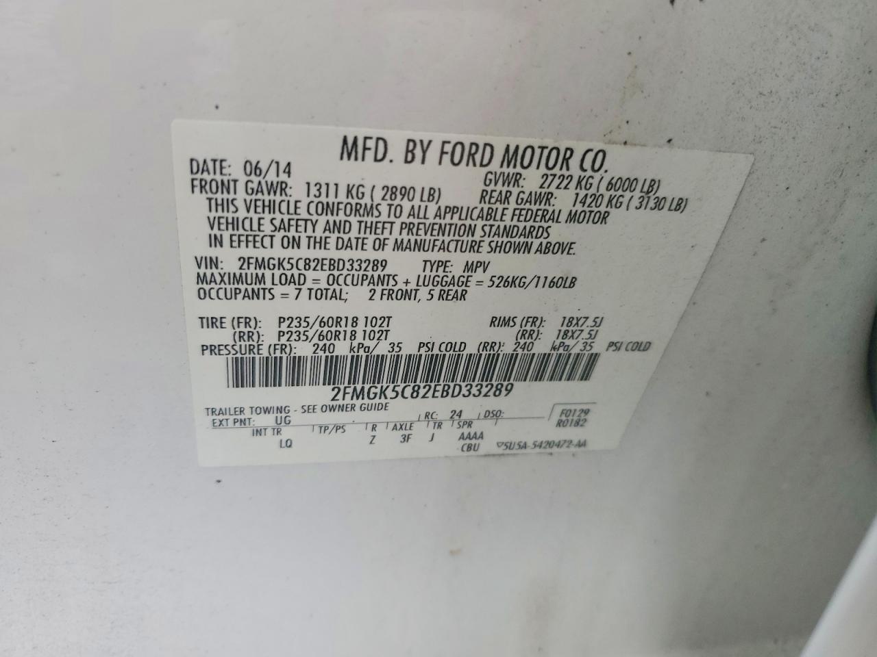 2014 Ford Flex Sel White vin: 2FMGK5C82EBD33289
