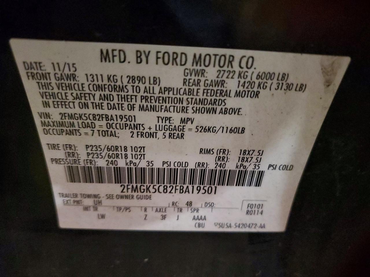 2015 Ford Flex Sel Black vin: 2FMGK5C82FBA19501
