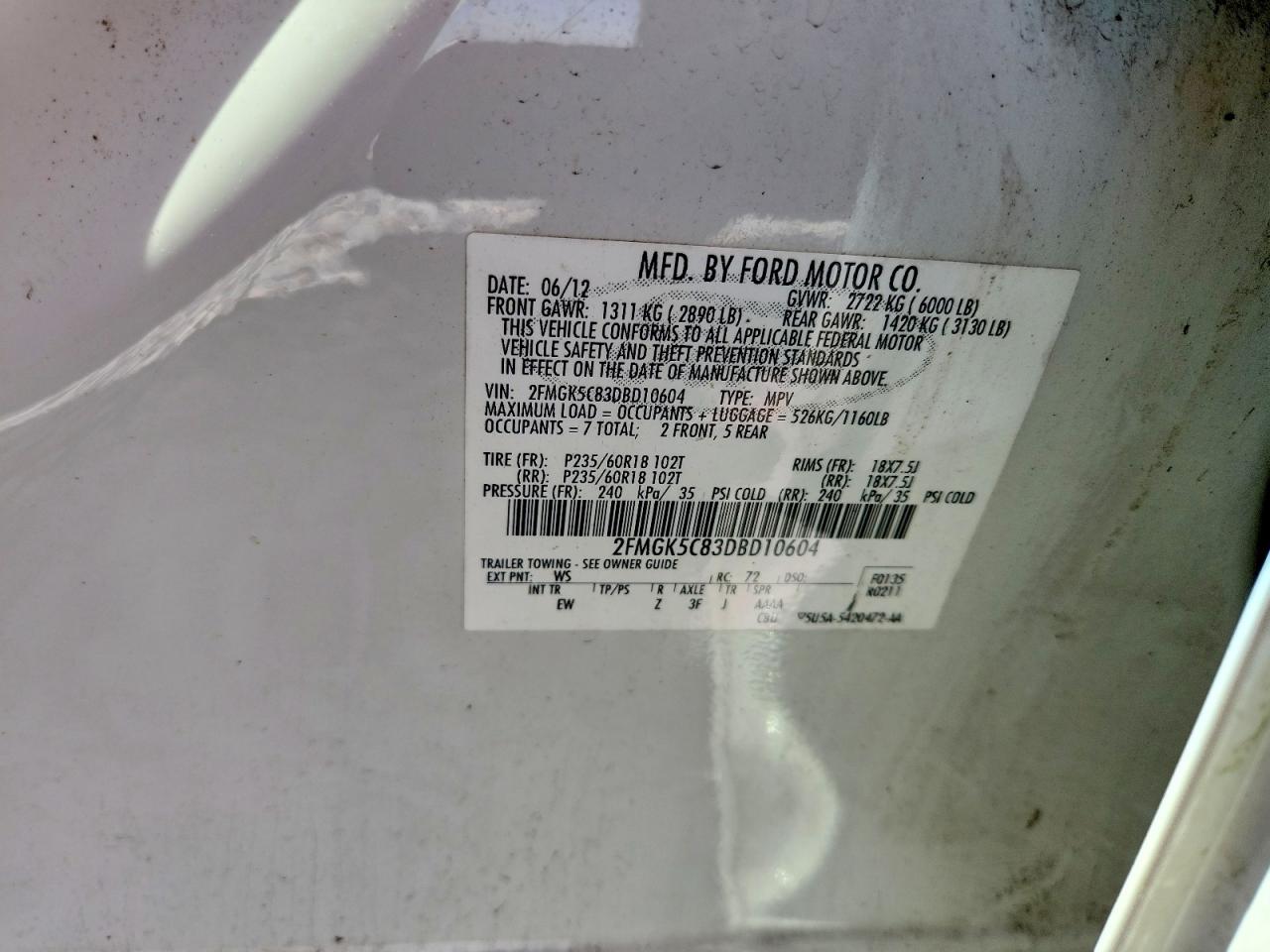 2013 Ford Flex Sel White vin: 2FMGK5C83DBD10604