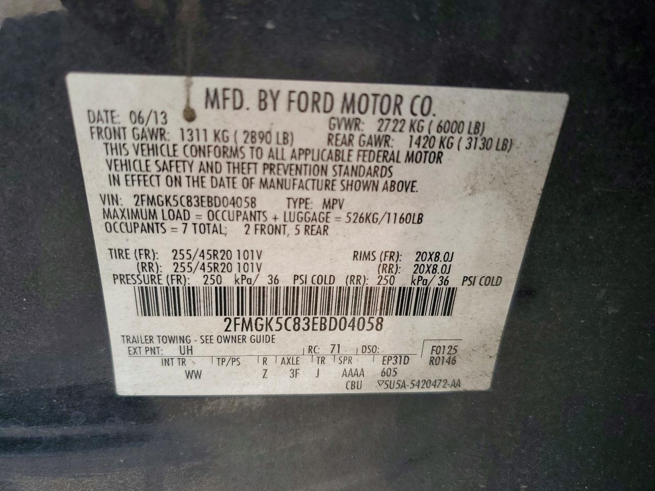 2014 Ford Flex Sel Black vin: 2FMGK5C83EBD04058