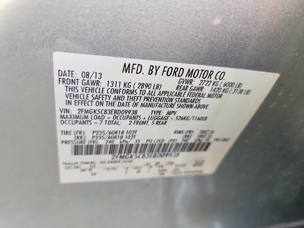 2014 Ford Flex Sel Silver vin: 2FMGK5C83EBD09938