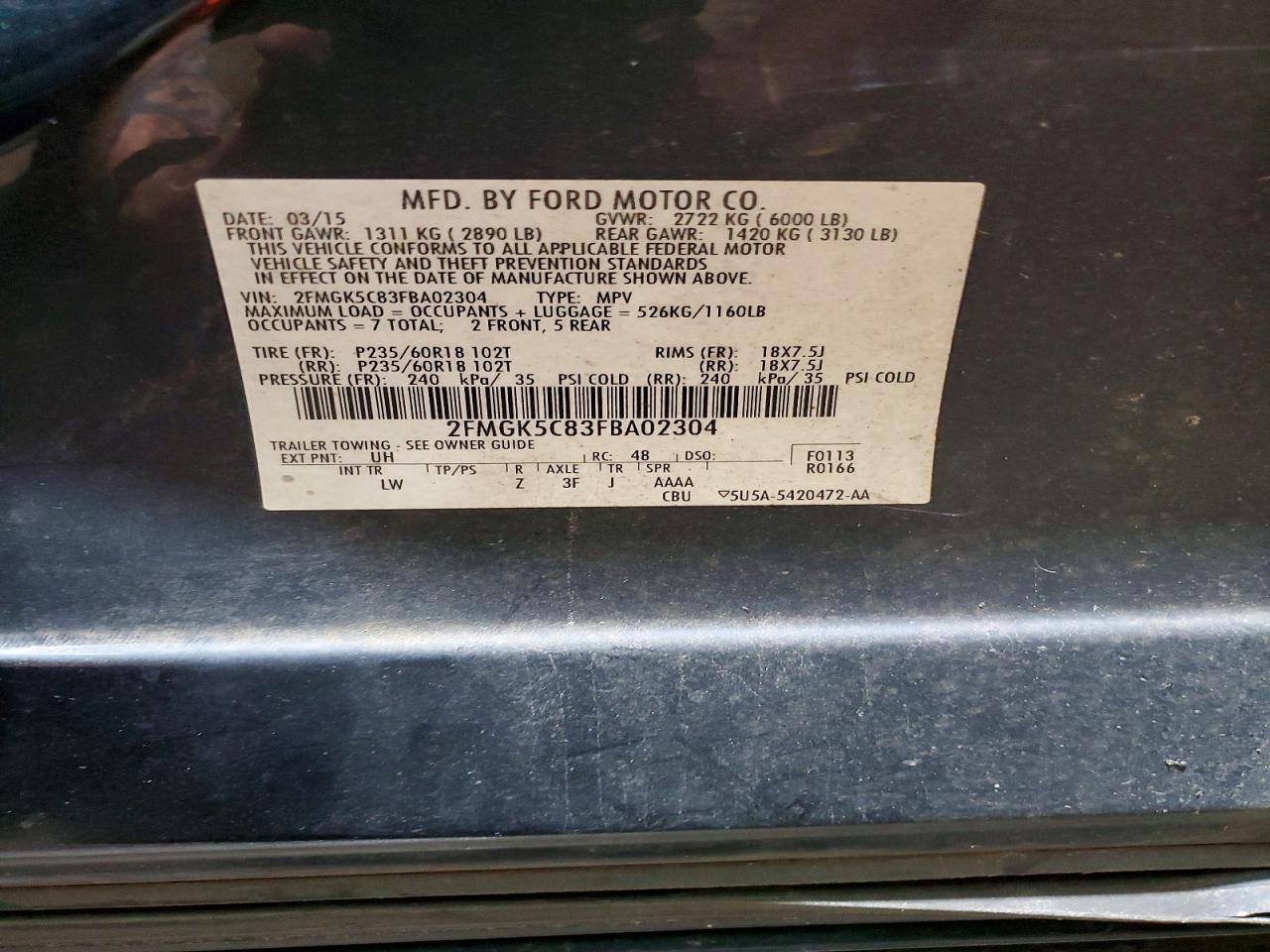 2015 Ford Flex Sel Black vin: 2FMGK5C83FBA02304