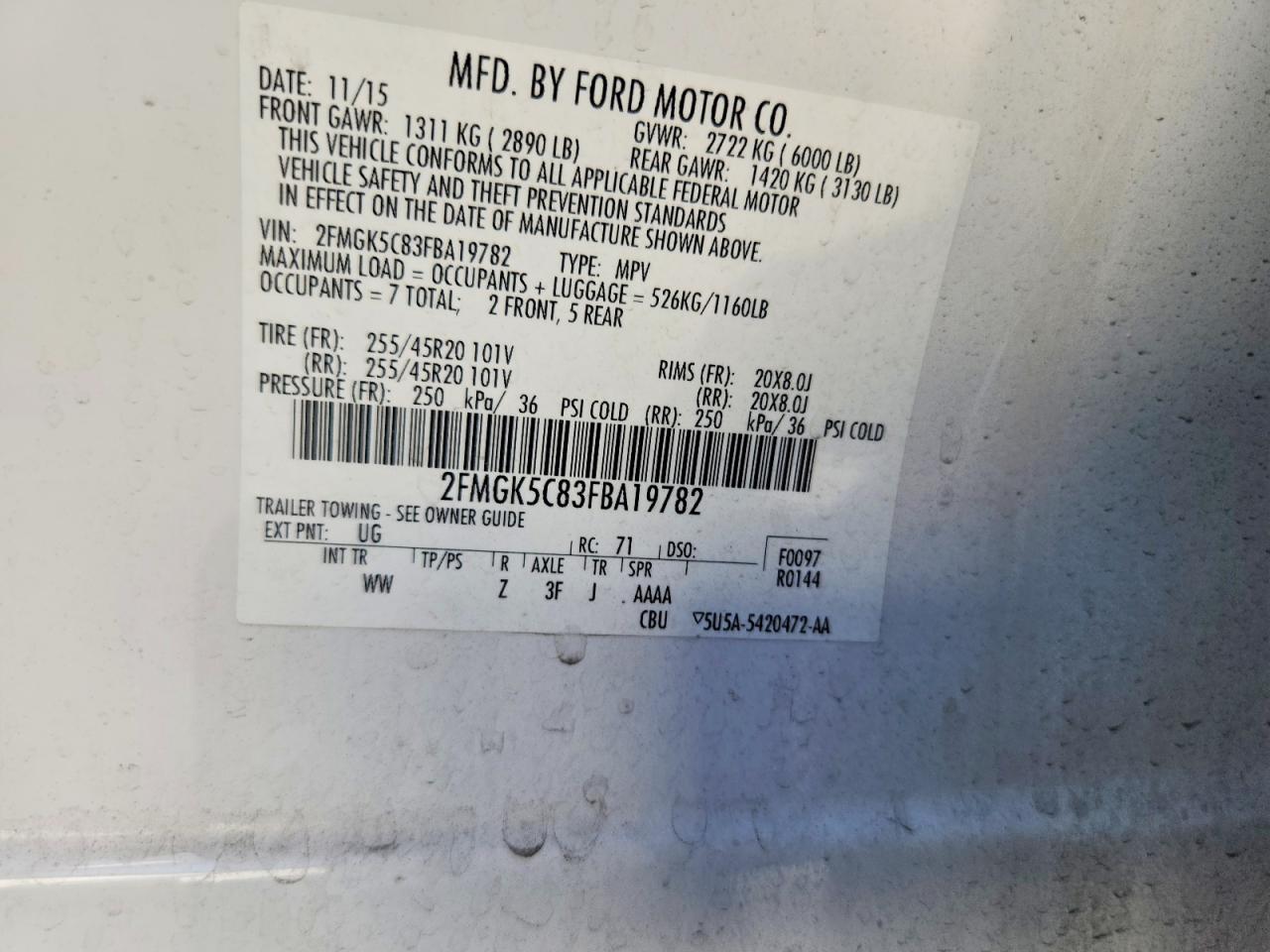2015 Ford Flex Sel White vin: 2FMGK5C83FBA19782