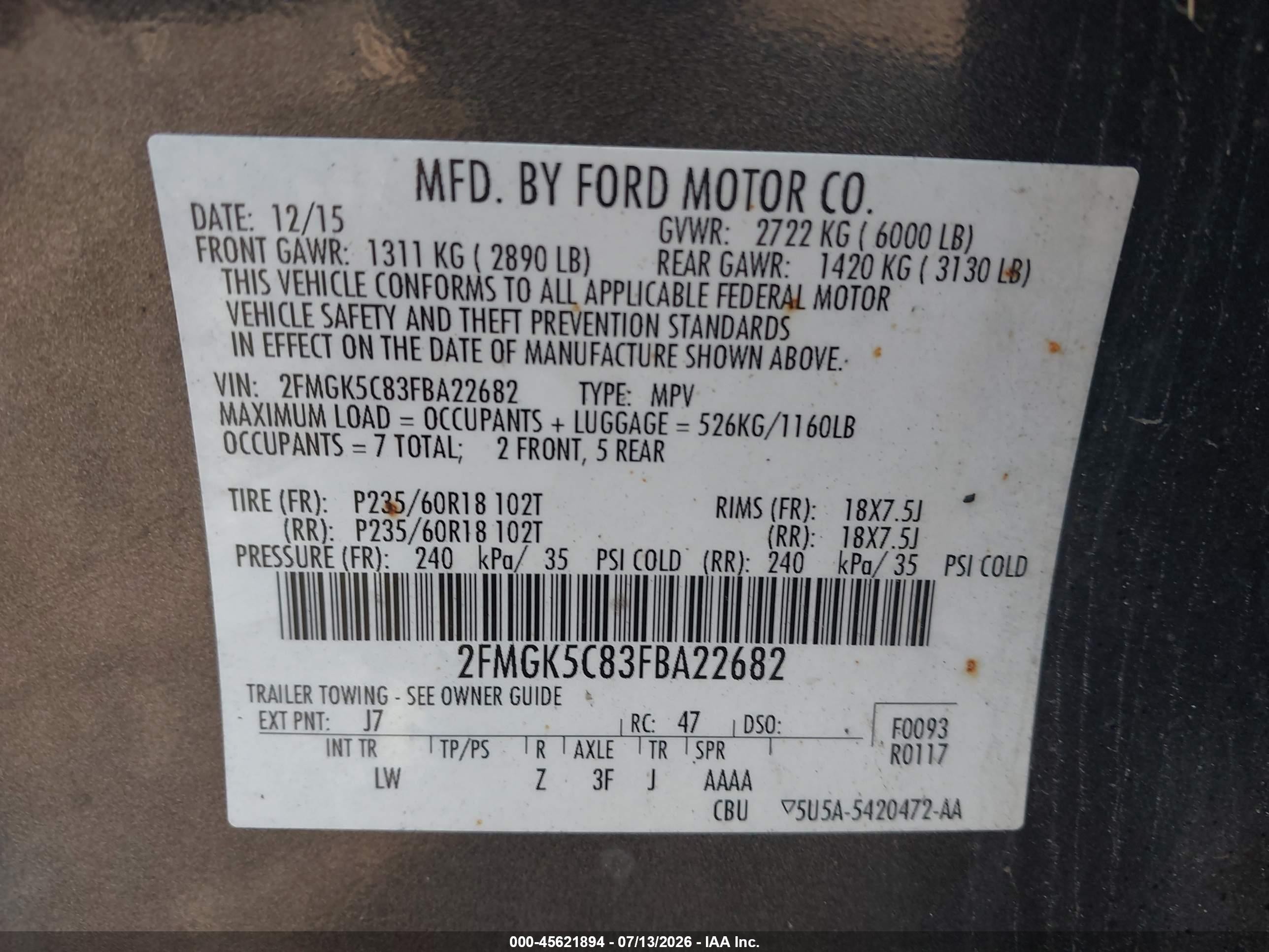 2015 Ford Flex Sel Серый vin: 2FMGK5C83FBA22682