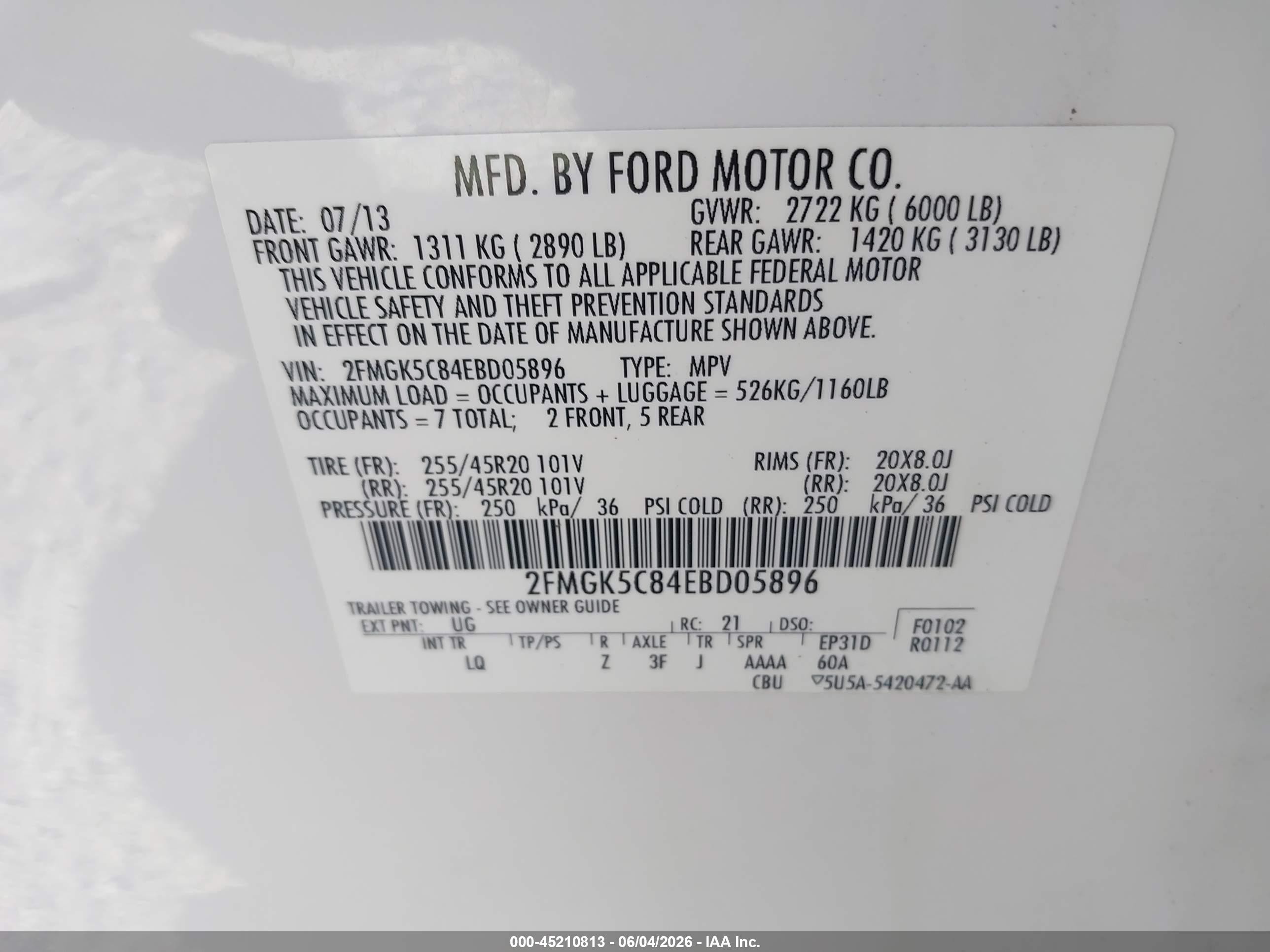 2014 Ford Flex Sel White vin: 2FMGK5C84EBD05896