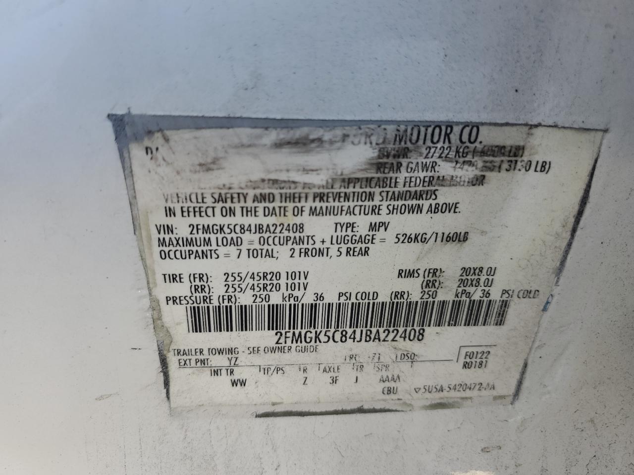 2018 Ford Flex Sel White vin: 2FMGK5C84JBA22408