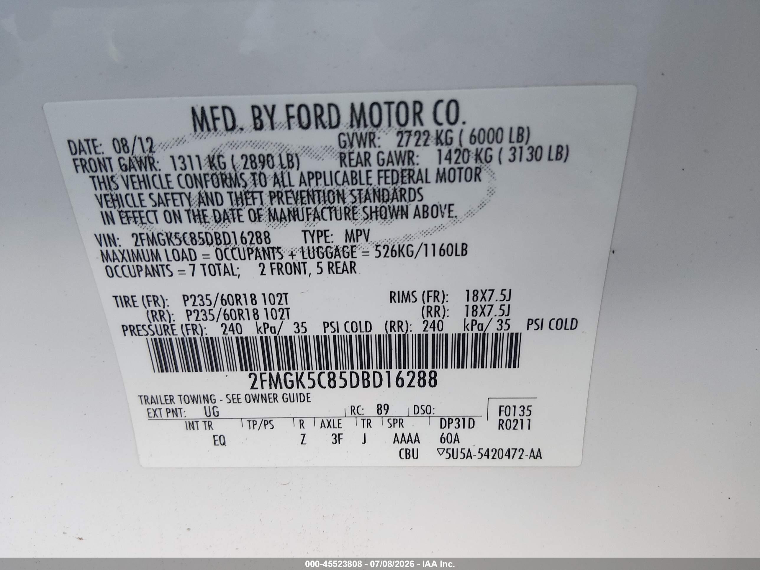 2013 Ford Flex Sel White vin: 2FMGK5C85DBD16288