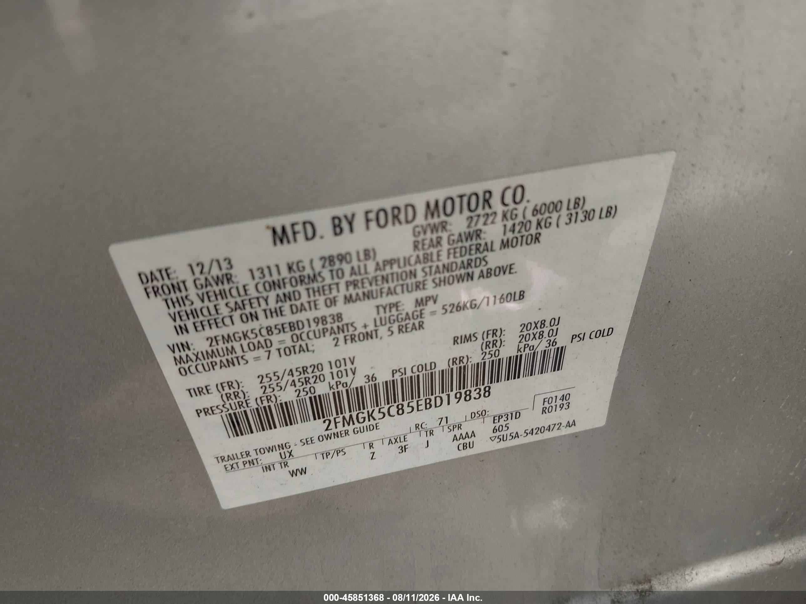 2014 Ford Flex Sel Silver vin: 2FMGK5C85EBD19838