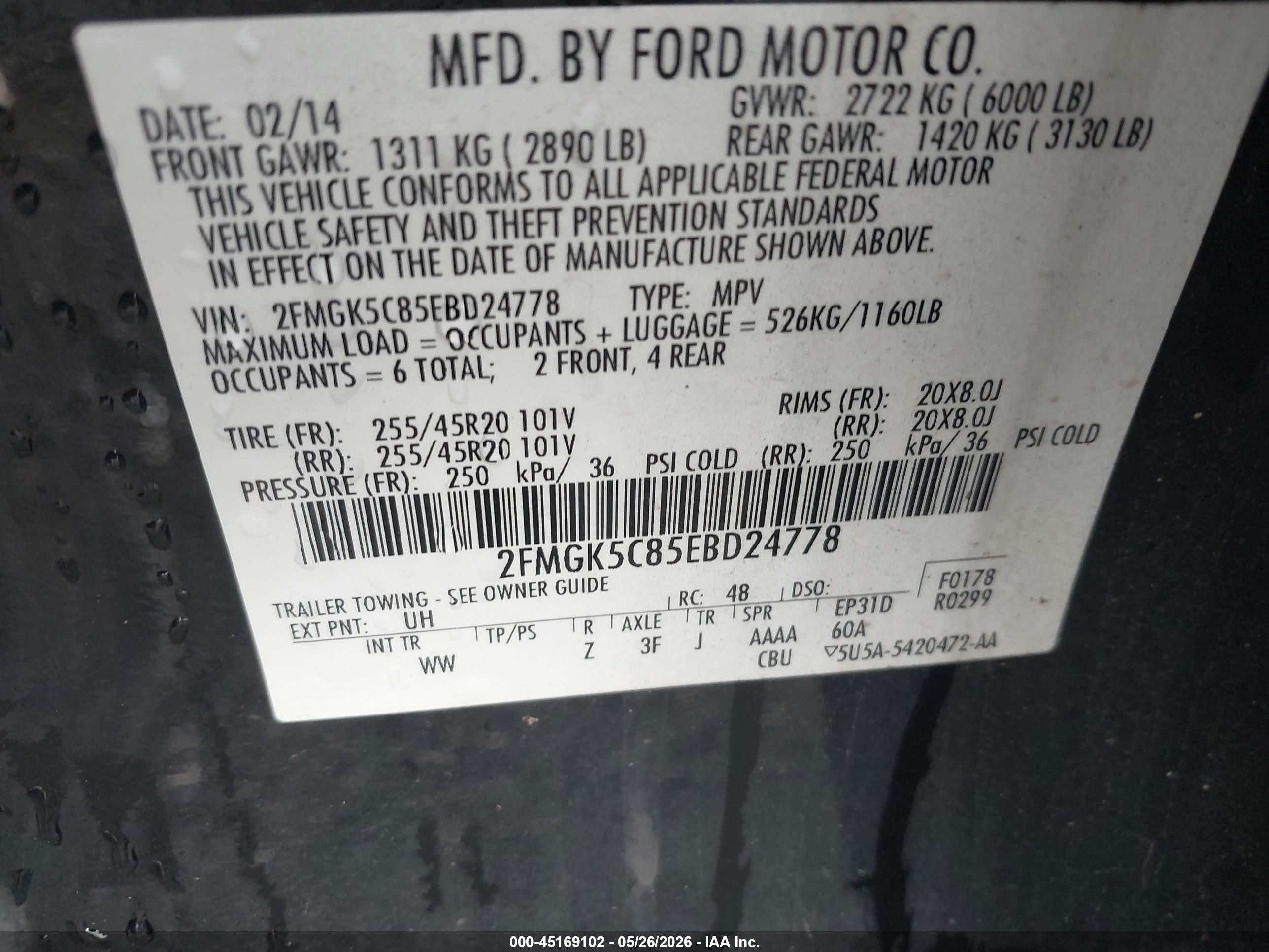 2014 Ford Flex Sel Black vin: 2FMGK5C85EBD24778