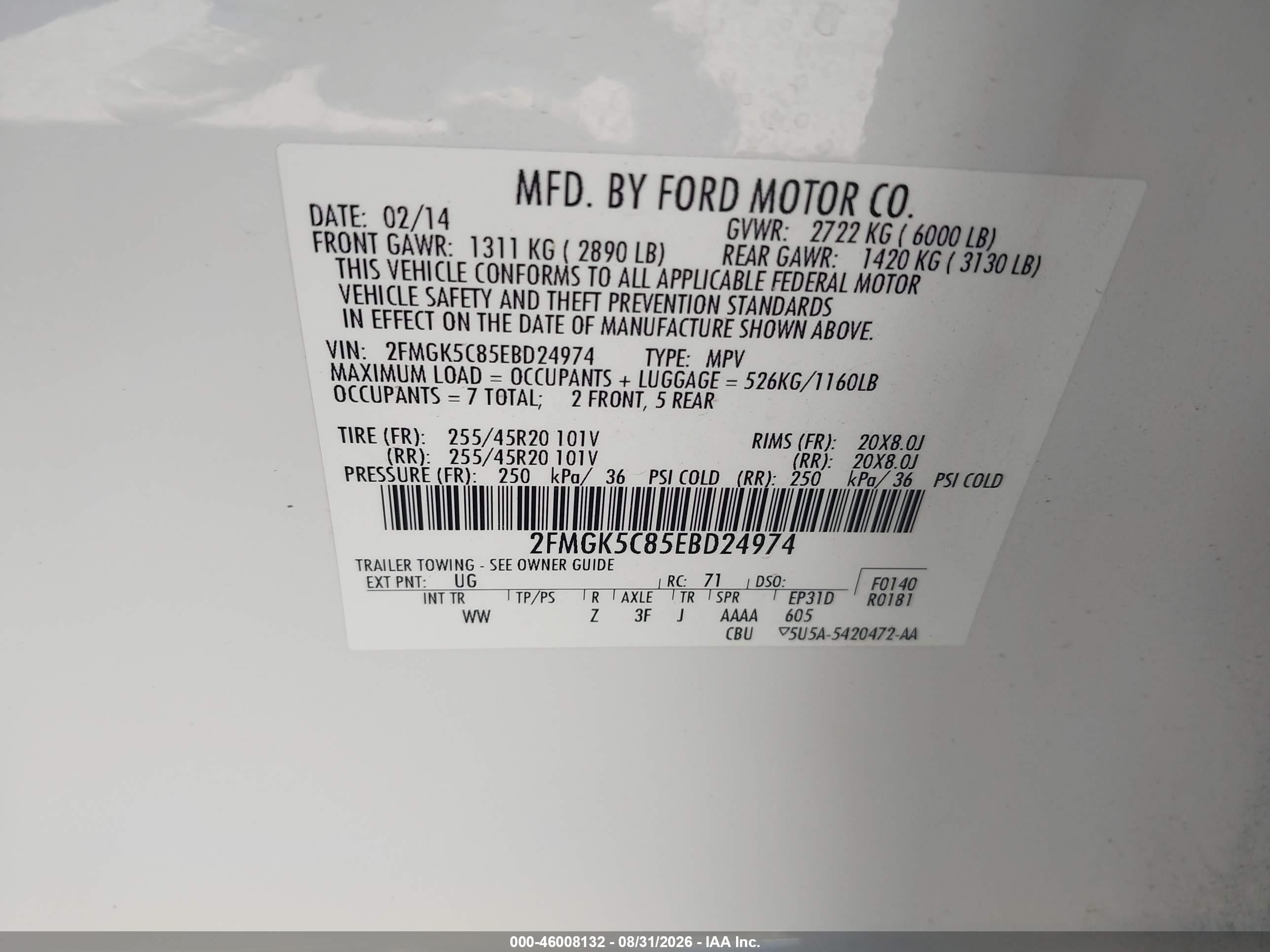 2014 Ford Flex Sel White vin: 2FMGK5C85EBD24974