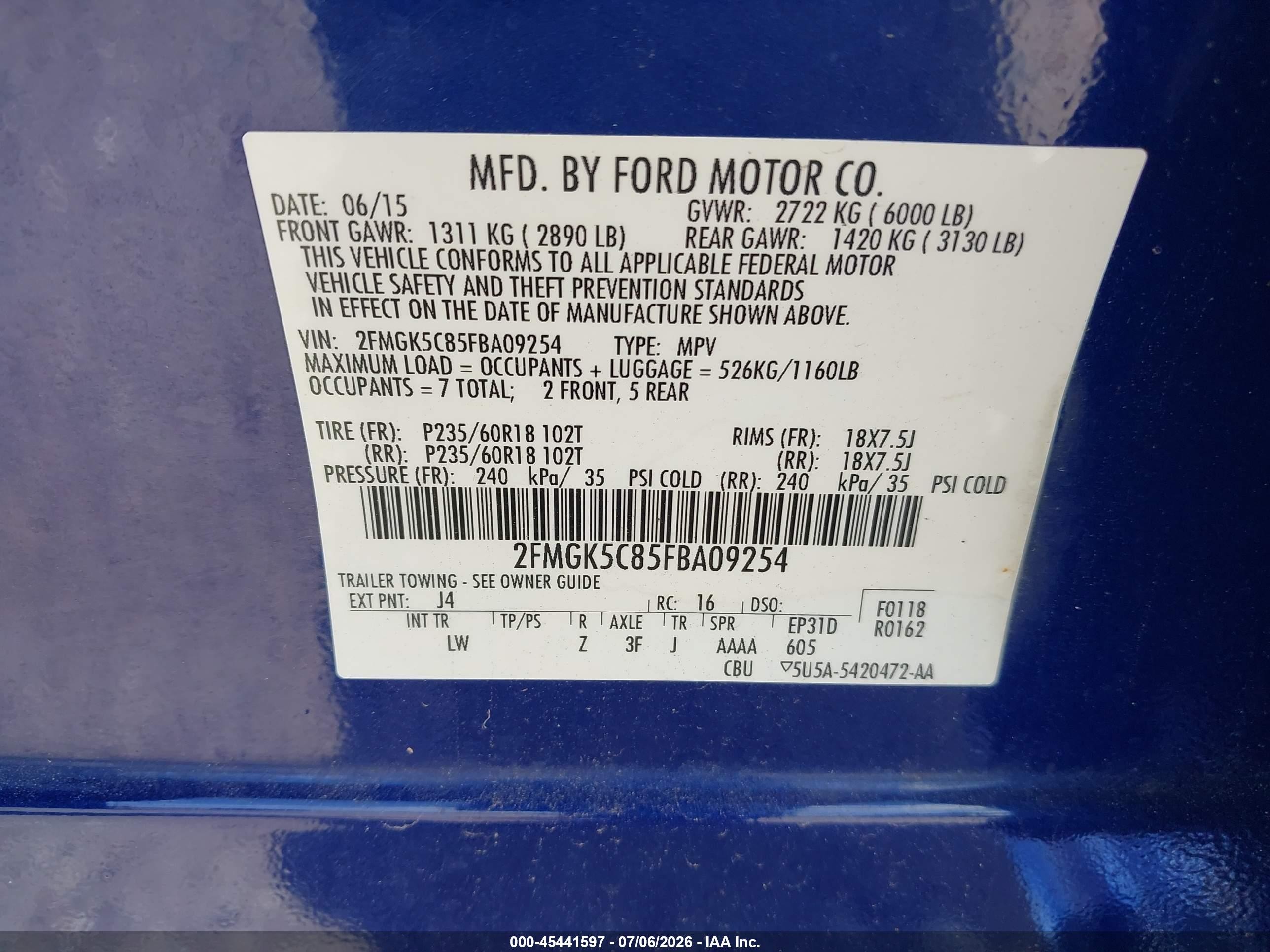2015 Ford Flex Sel Синий vin: 2FMGK5C85FBA09254