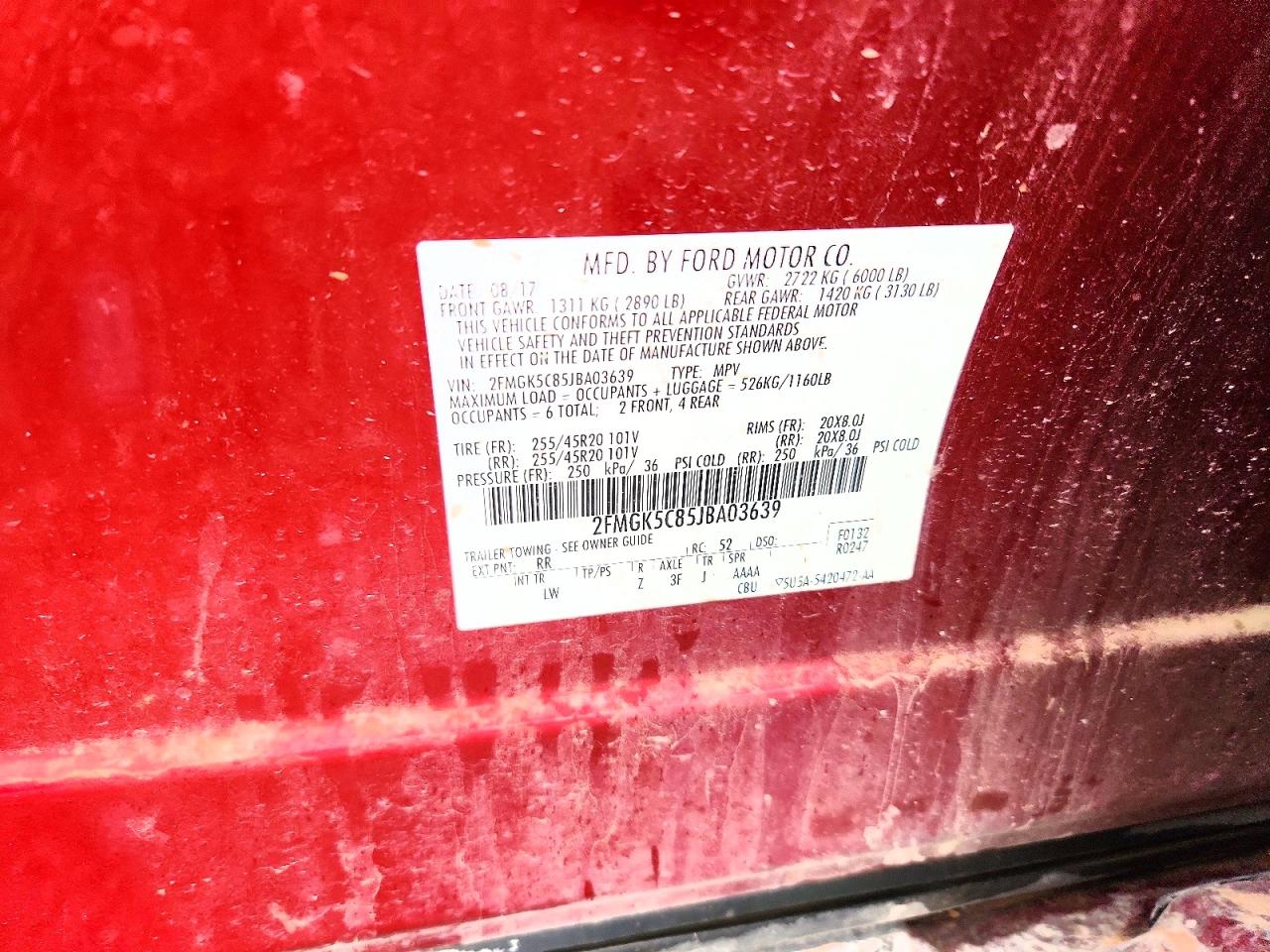 2018 Ford Flex Sel Red vin: 2FMGK5C85JBA03639
