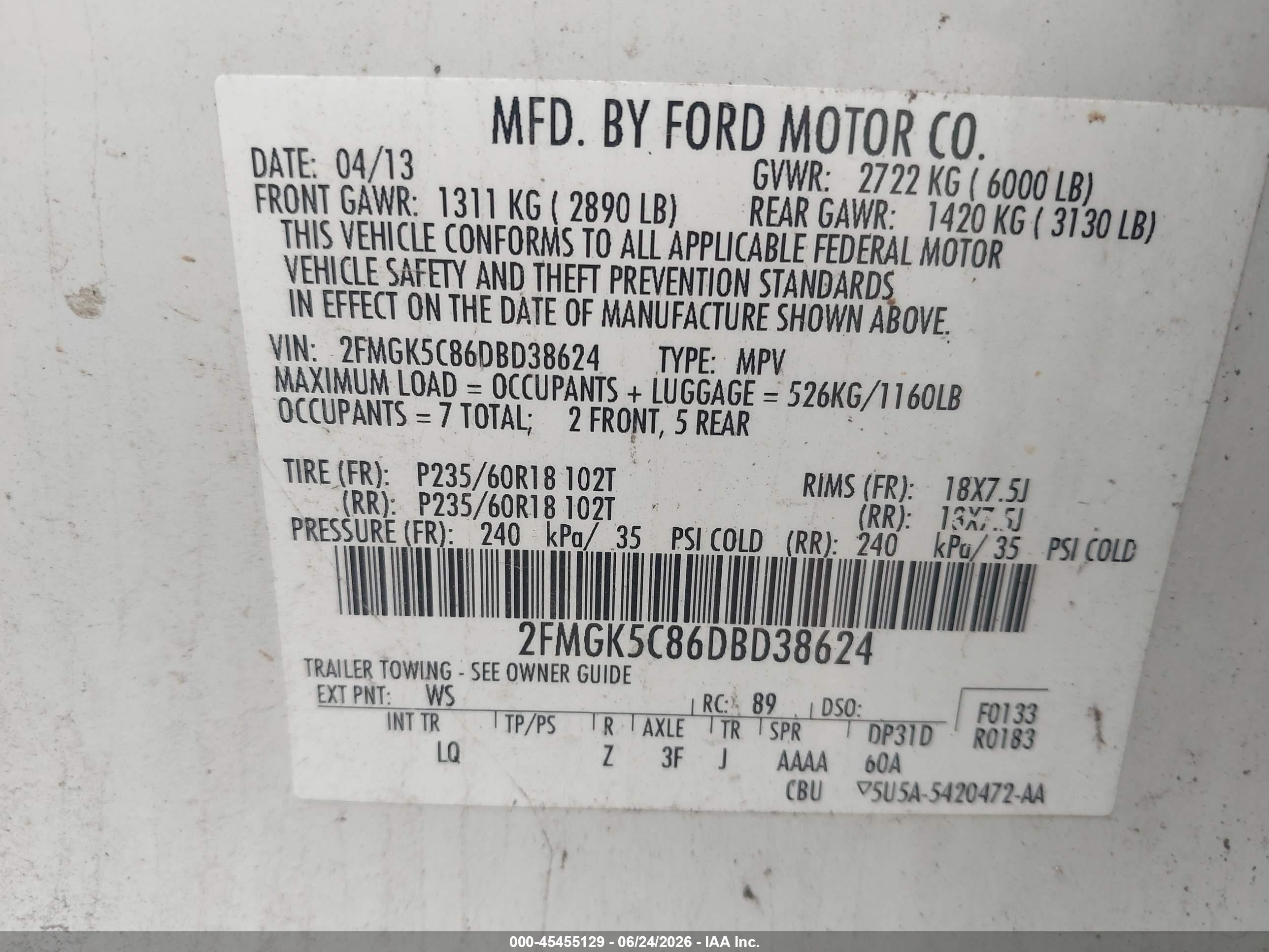 2013 Ford Flex Sel White vin: 2FMGK5C86DBD38624
