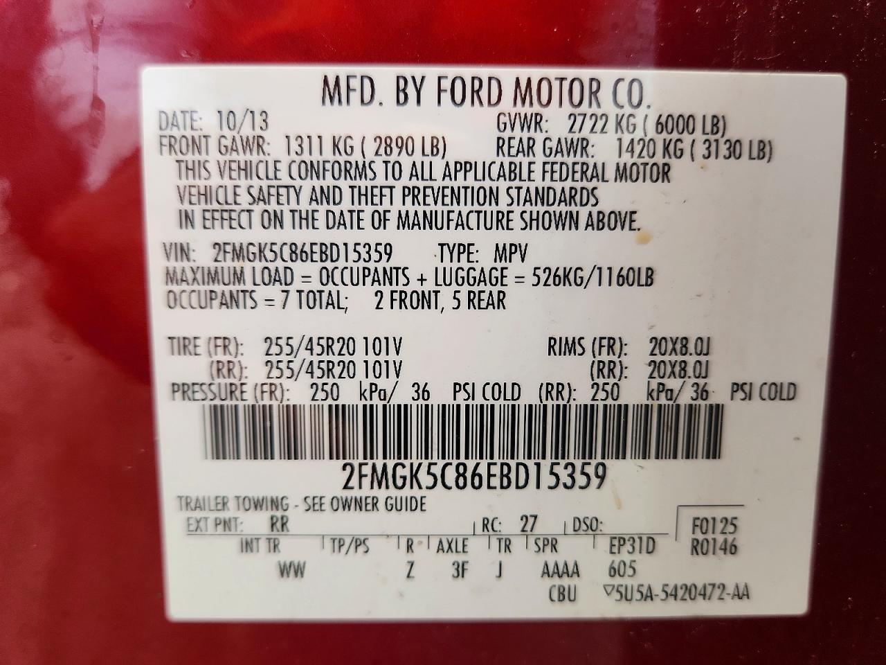 2014 Ford Flex Sel Красный vin: 2FMGK5C86EBD15359