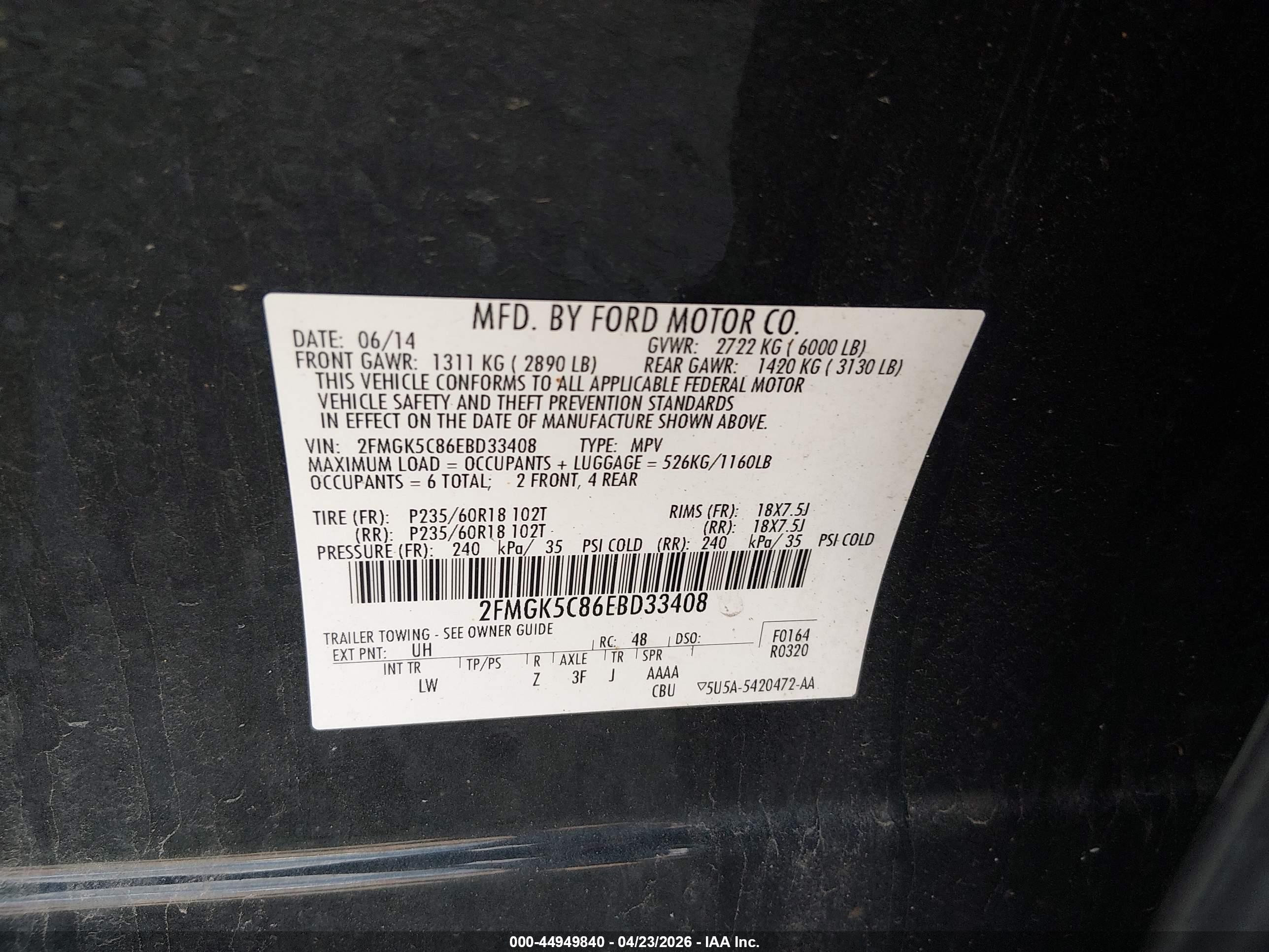 2014 Ford Flex Sel Black vin: 2FMGK5C86EBD33408