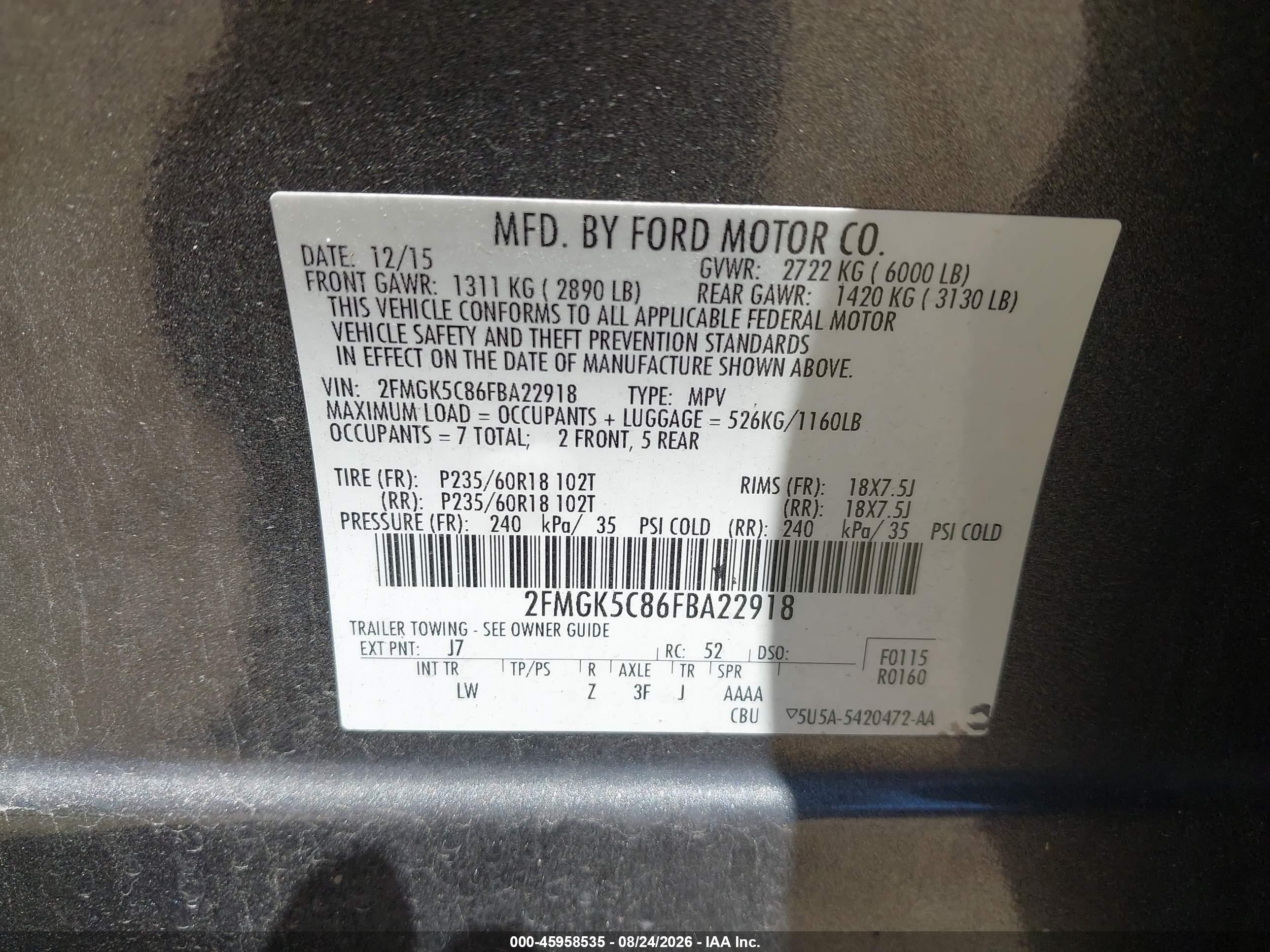 2015 Ford Flex Sel Серый vin: 2FMGK5C86FBA22918