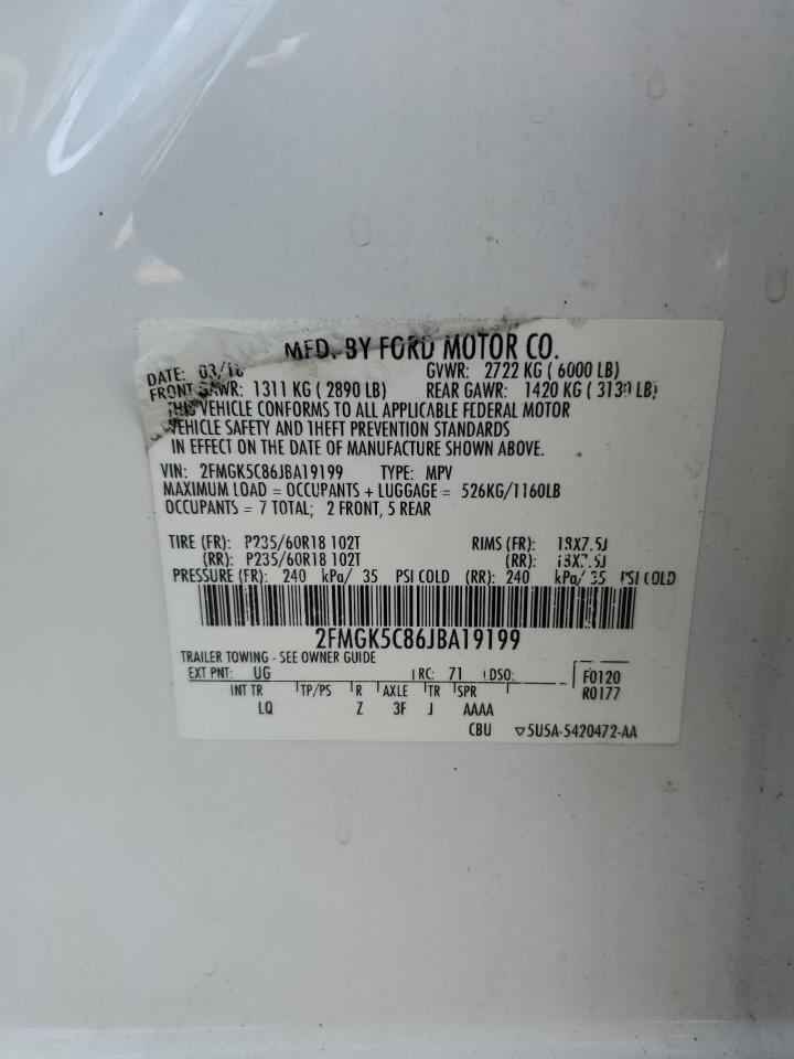 2018 Ford Flex Sel White vin: 2FMGK5C86JBA19199