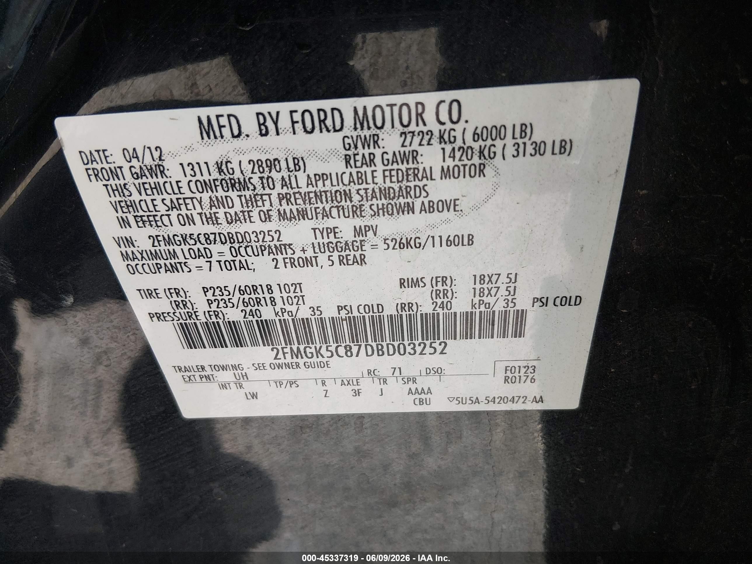 2013 Ford Flex Sel Black vin: 2FMGK5C87DBD03252