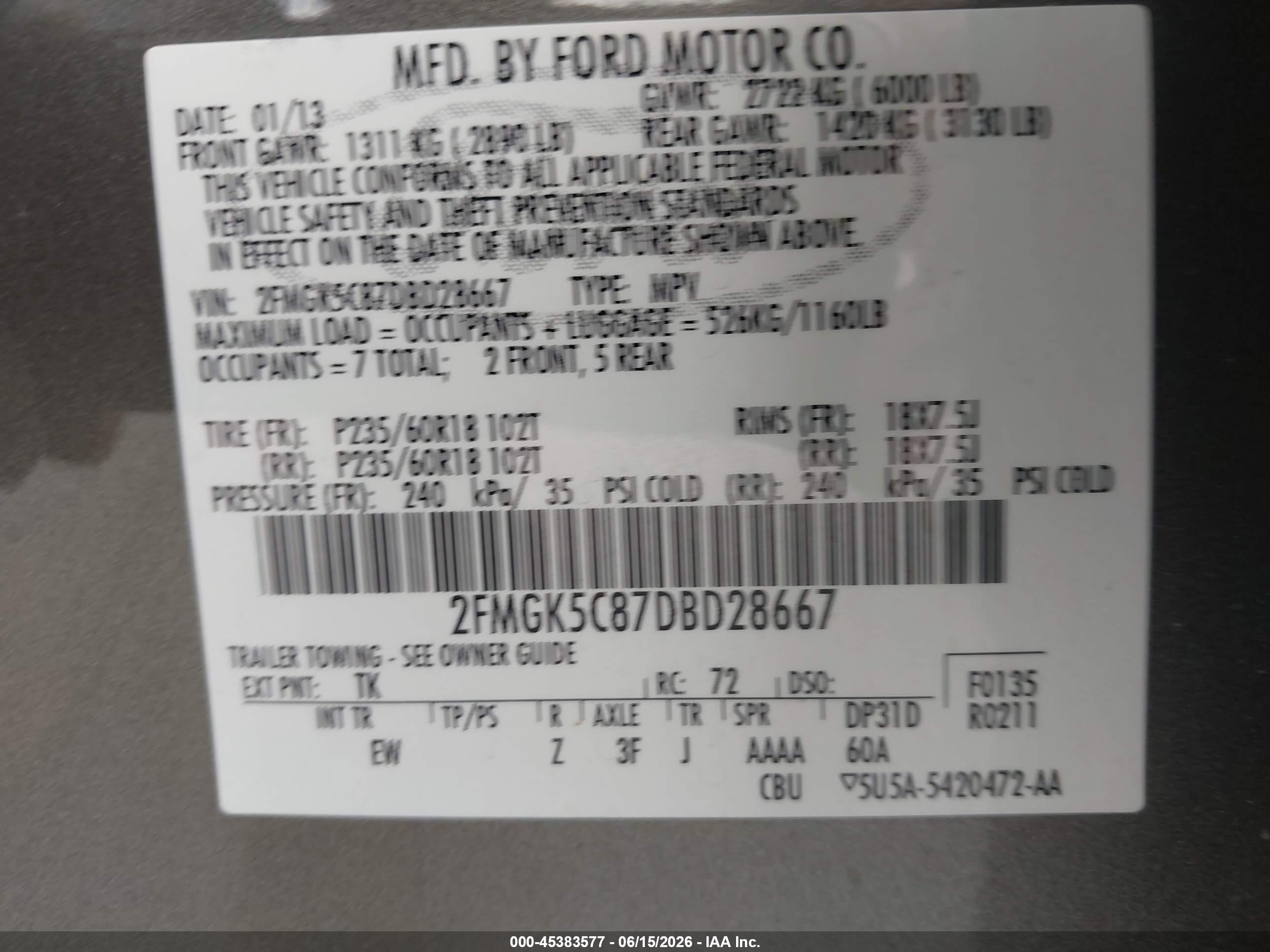 2013 Ford Flex Sel Pewter vin: 2FMGK5C87DBD28667