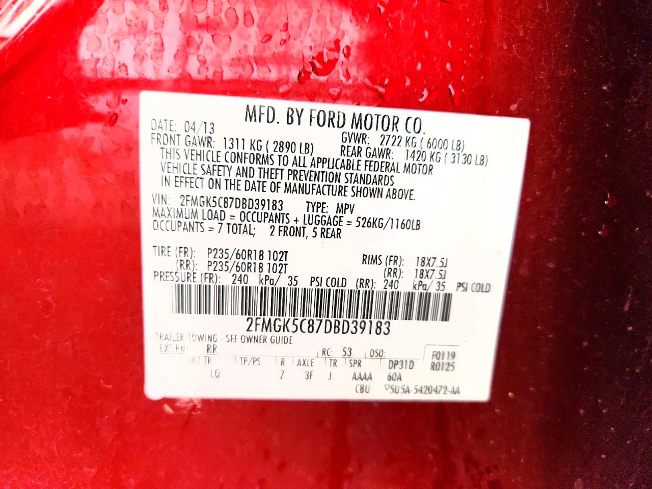 2013 Ford Flex Sel Maroon vin: 2FMGK5C87DBD39183