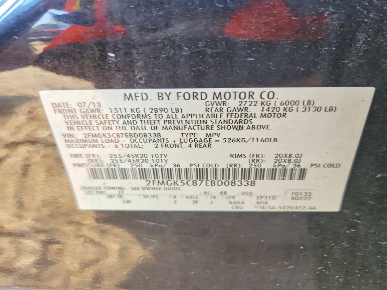 2014 Ford Flex Sel Brown vin: 2FMGK5C87EBD08338