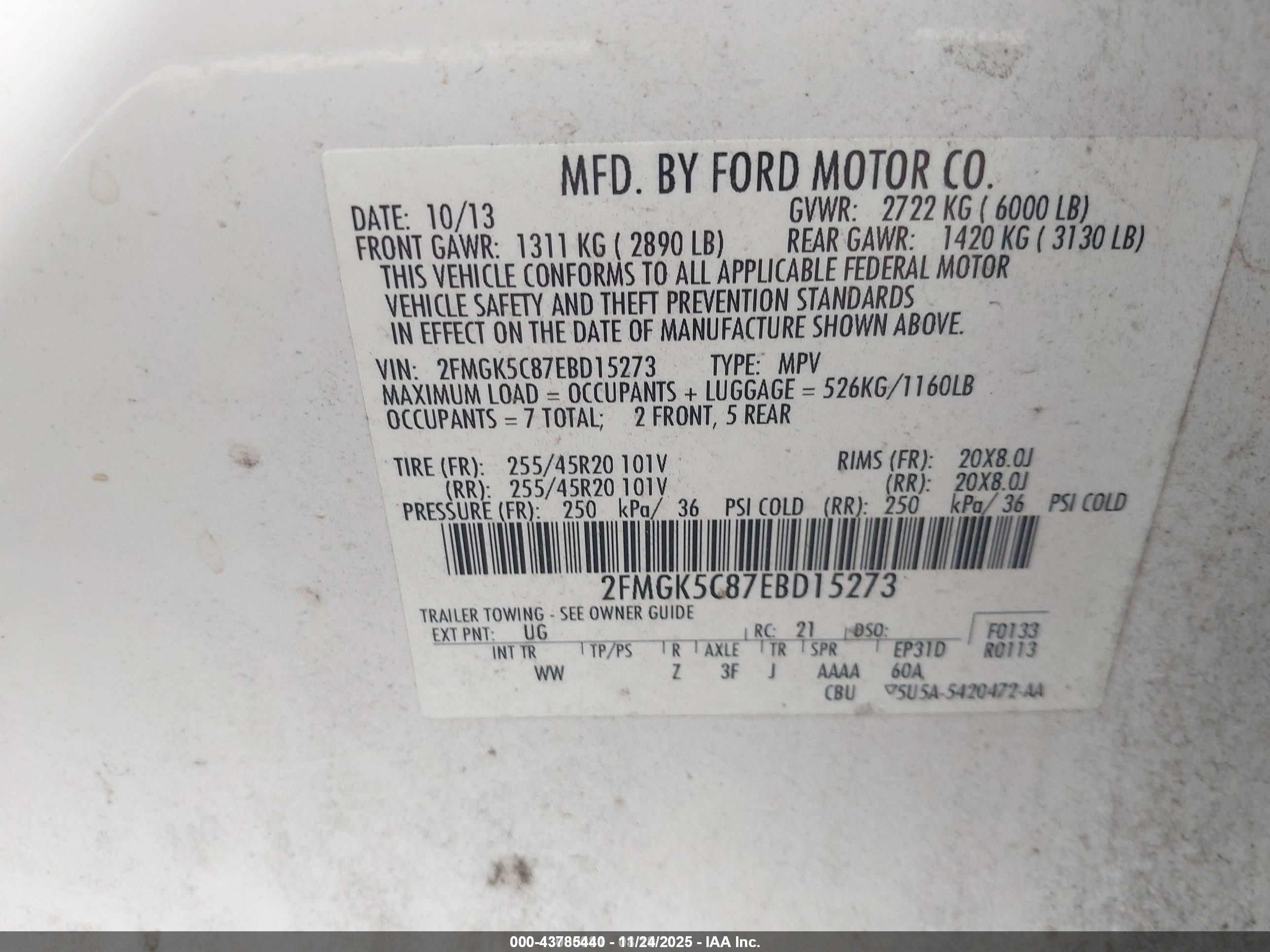2014 Ford Flex Sel White vin: 2FMGK5C87EBD15273