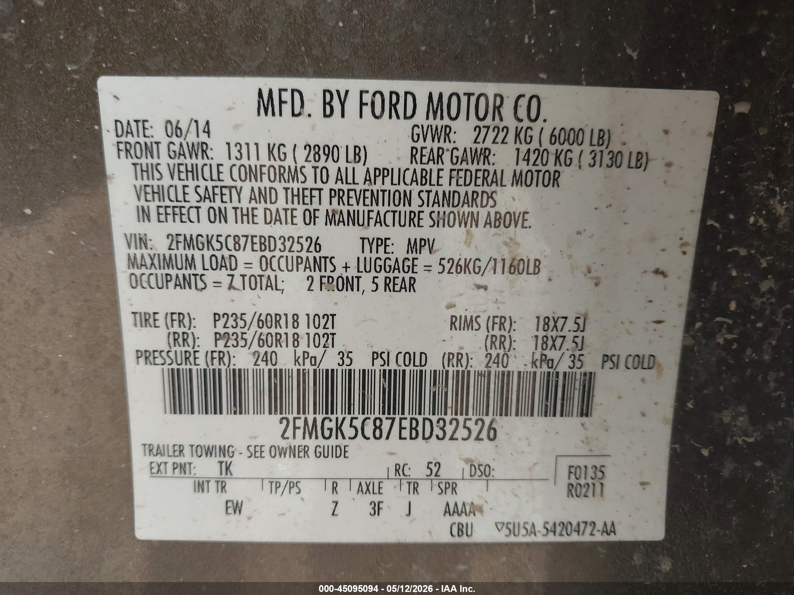 2014 Ford Flex Sel Gray vin: 2FMGK5C87EBD32526