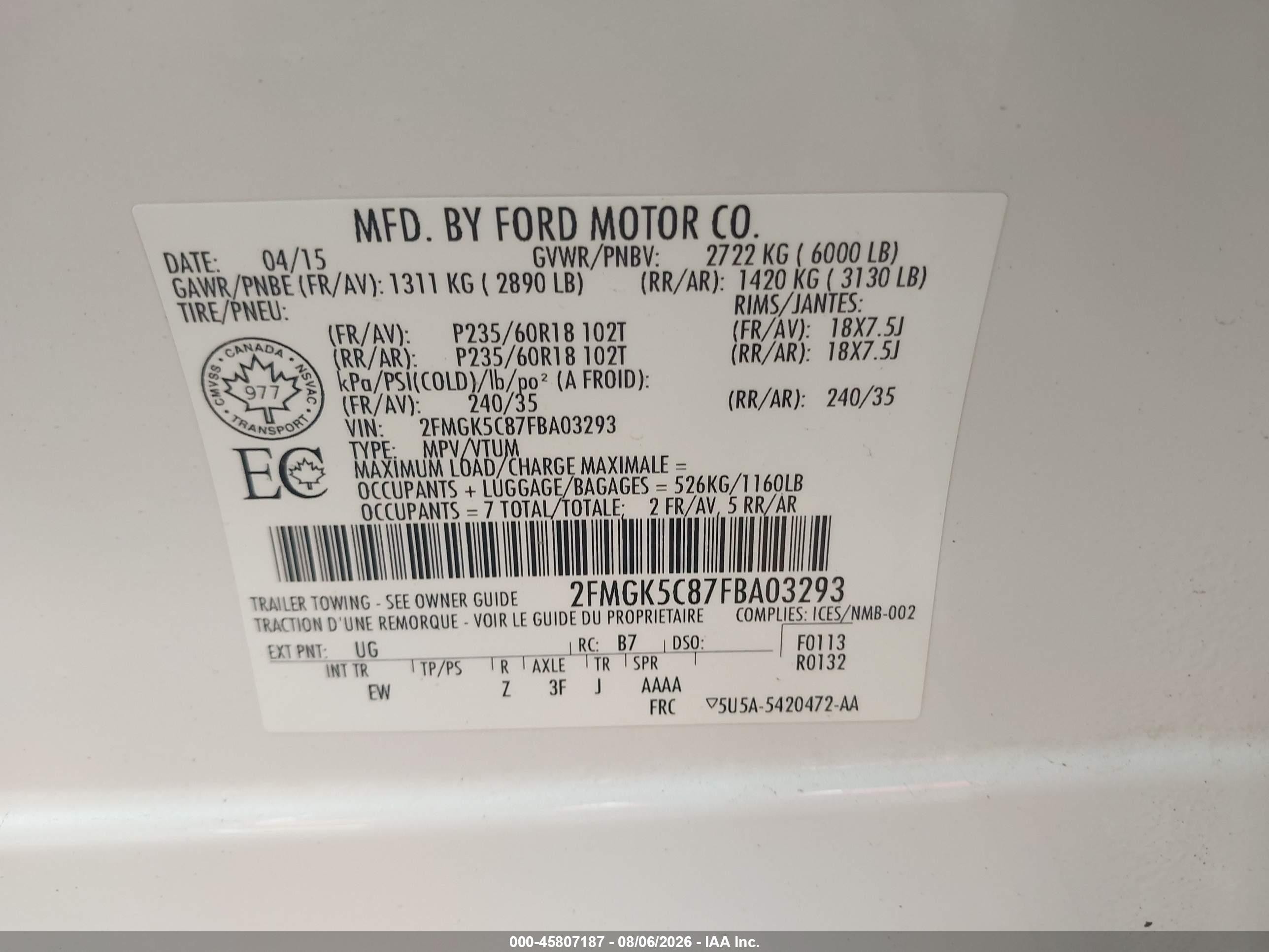 2015 Ford Flex Sel White vin: 2FMGK5C87FBA03293