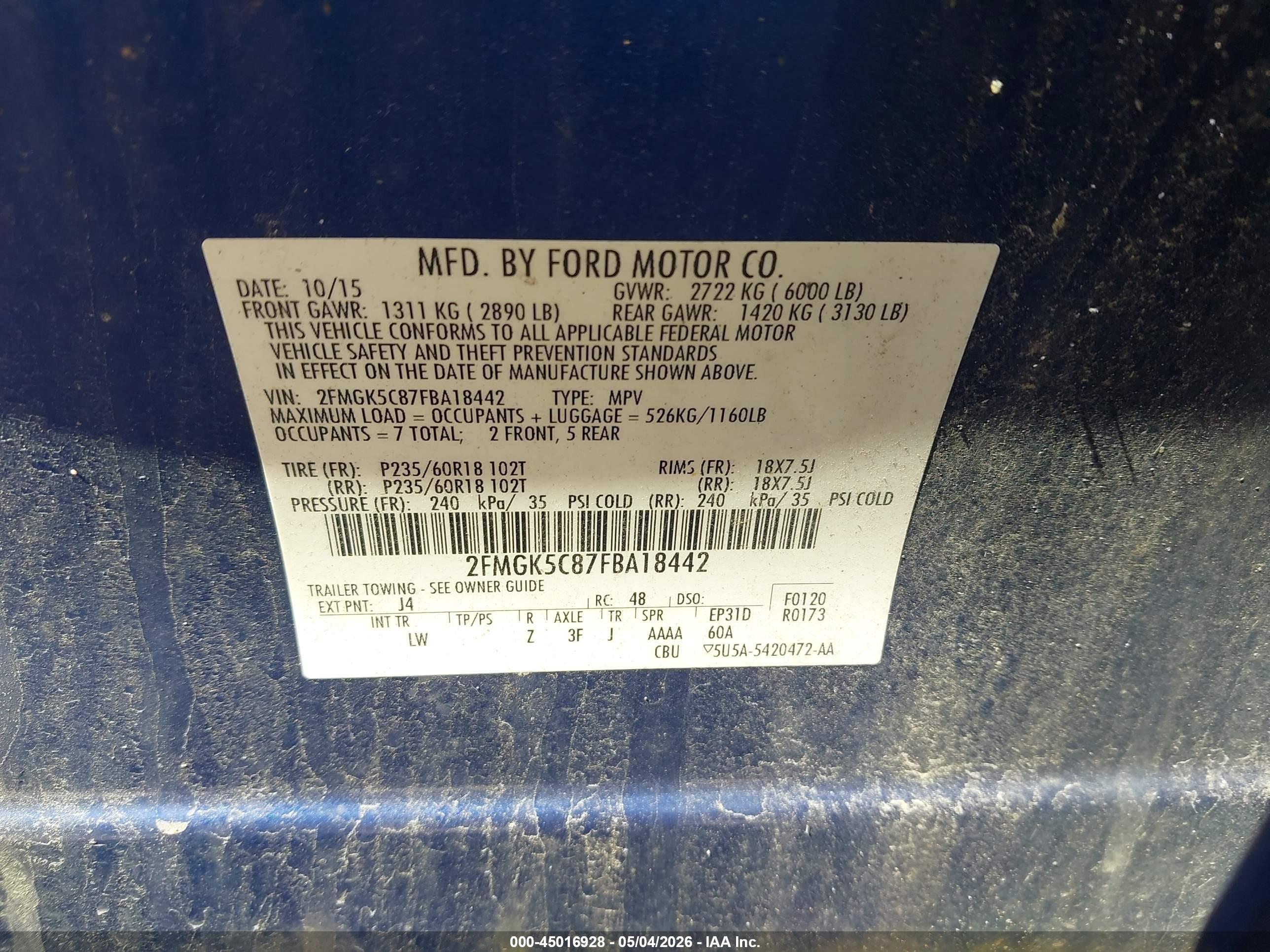 2015 Ford Flex Sel Синий vin: 2FMGK5C87FBA18442