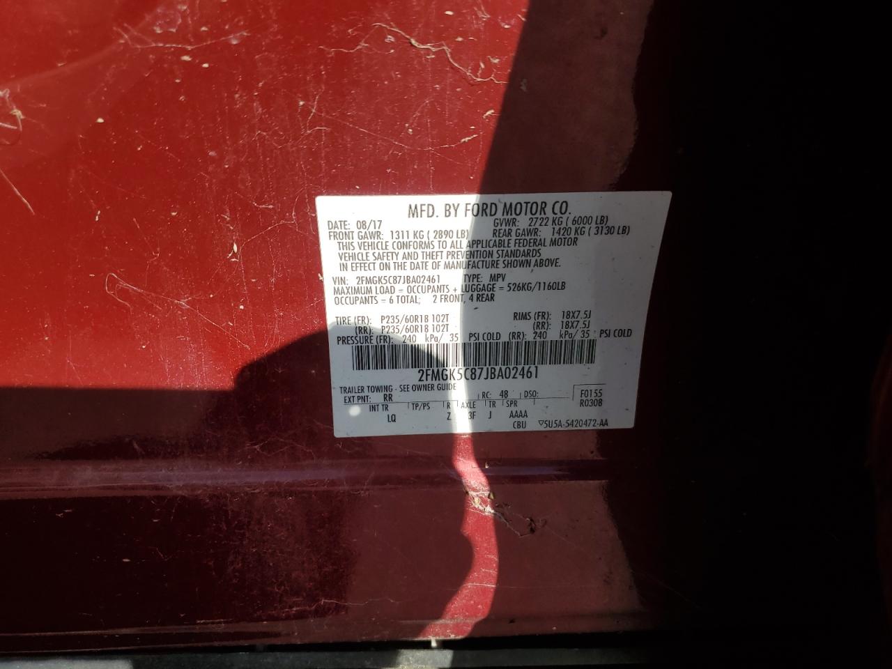 2018 Ford Flex Sel Красный vin: 2FMGK5C87JBA02461