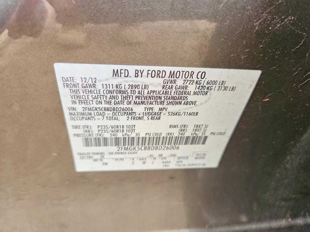 2013 Ford Flex Sel Brown vin: 2FMGK5C88DBD26006