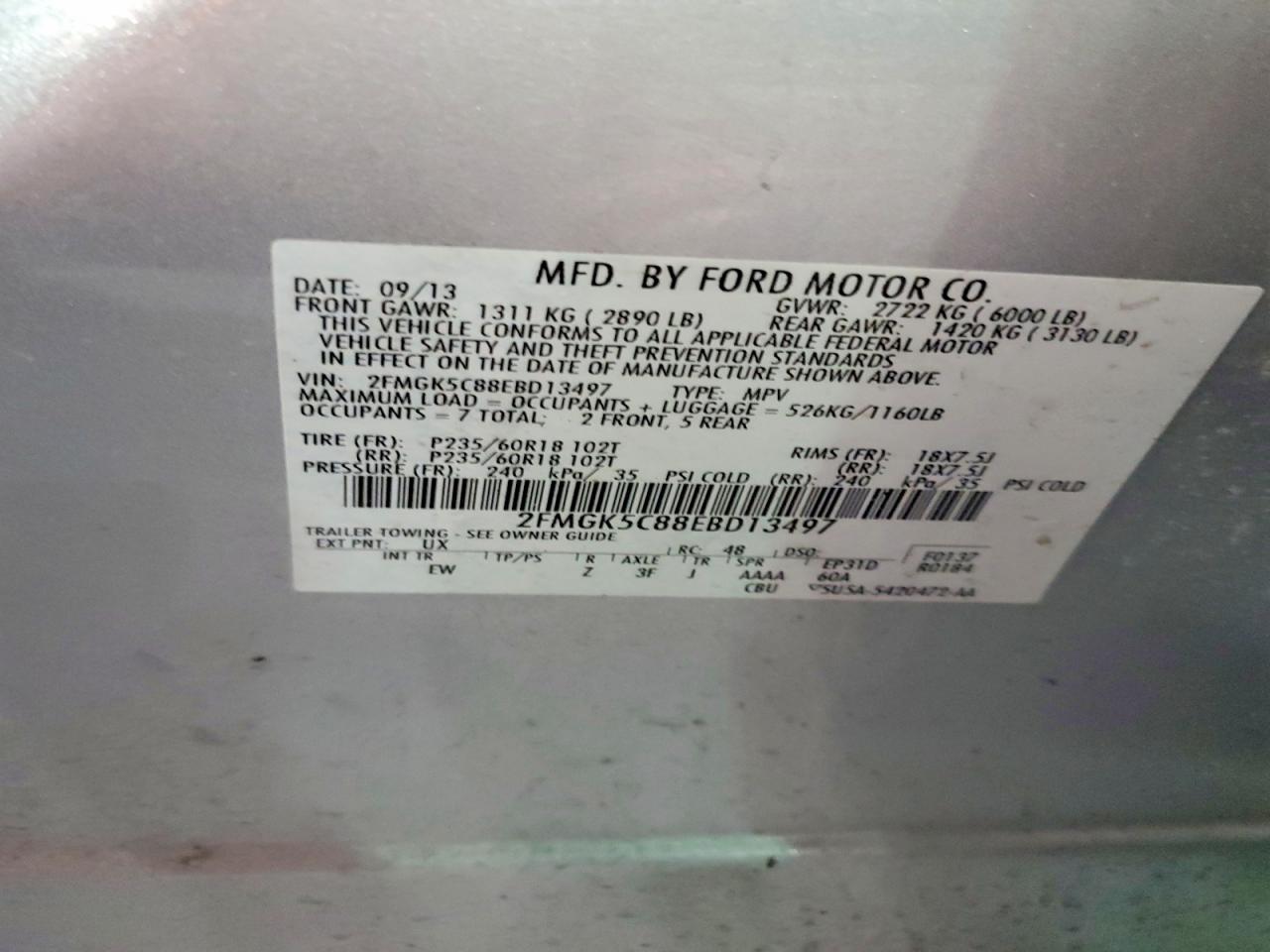 2014 Ford Flex Sel Silver vin: 2FMGK5C88EBD13497
