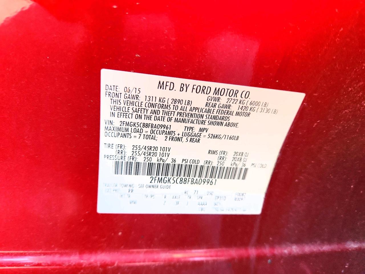2015 Ford Flex Sel Красный vin: 2FMGK5C88FBA09961