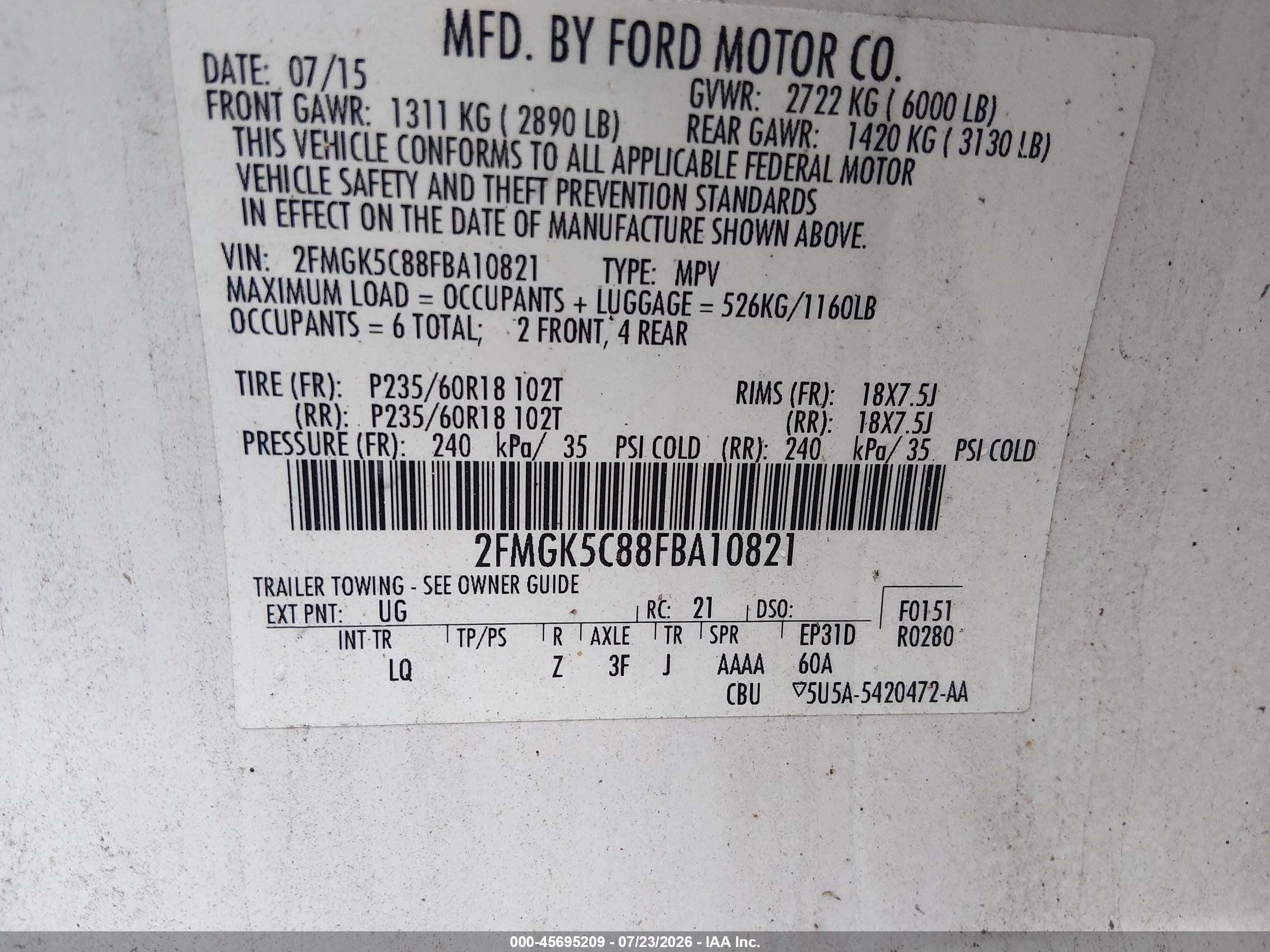 2015 Ford Flex Sel White vin: 2FMGK5C88FBA10821