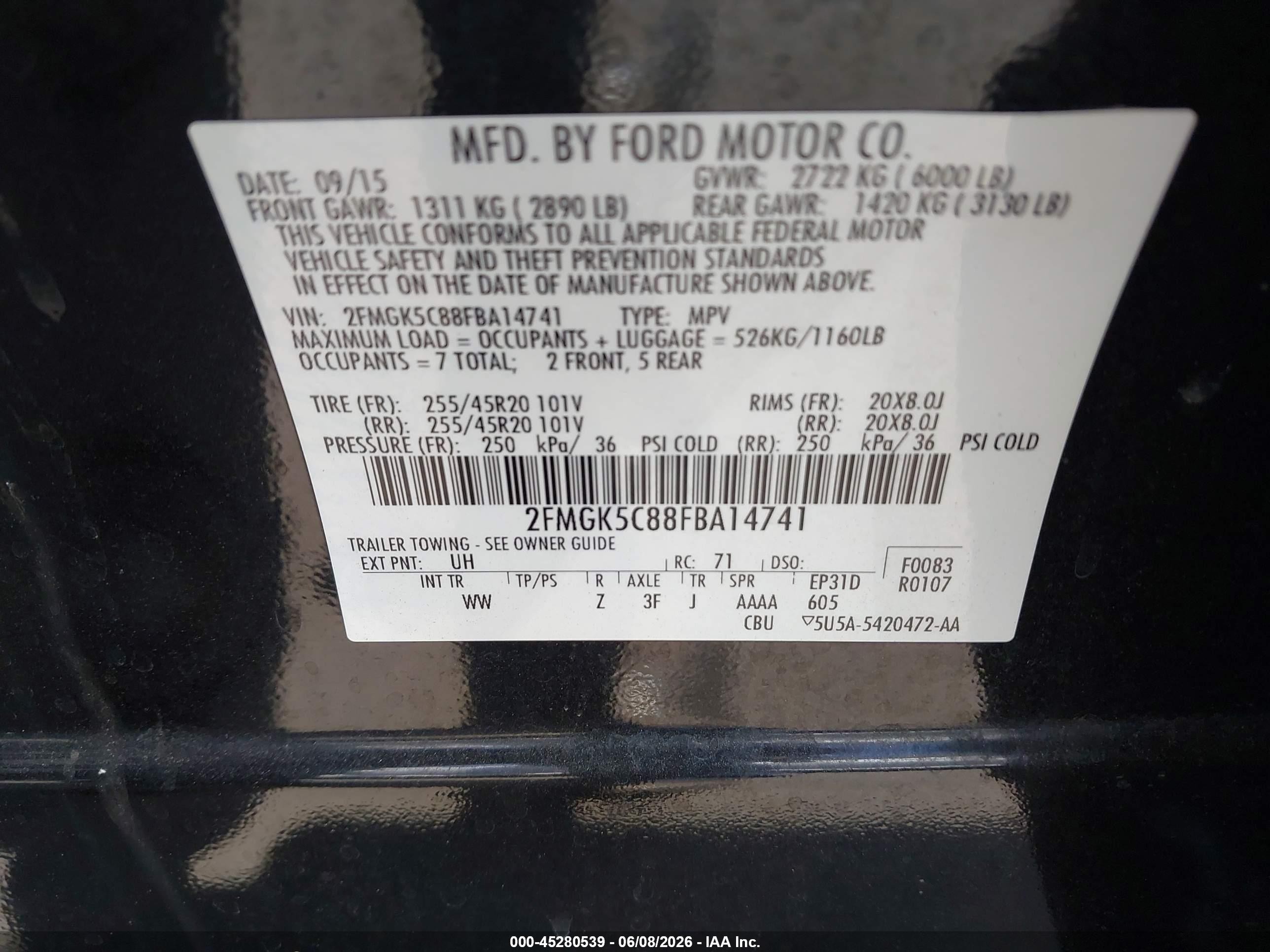 2015 Ford Flex Sel Черный vin: 2FMGK5C88FBA14741