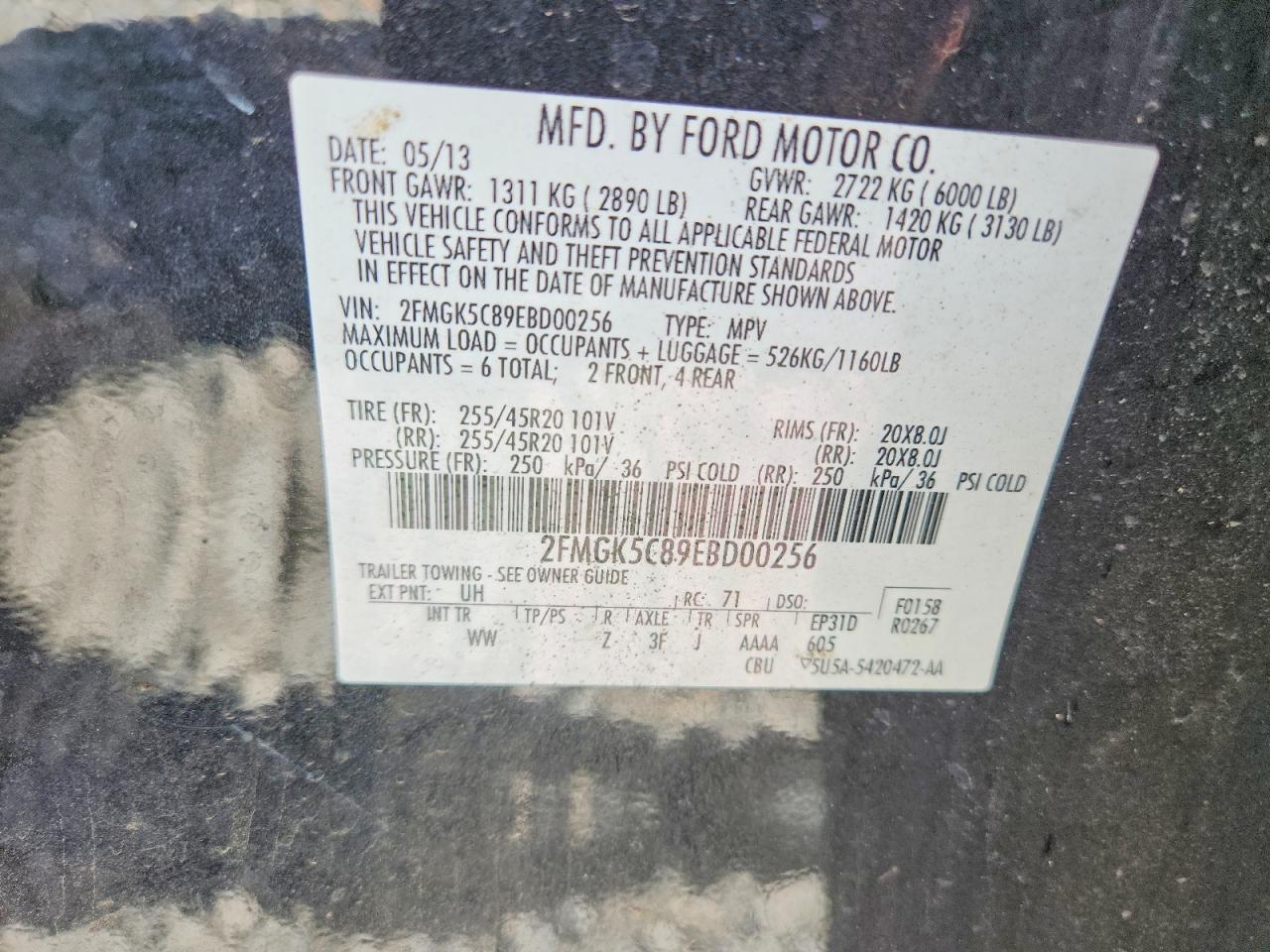 2014 Ford Flex Sel Charcoal vin: 2FMGK5C89EBD00256