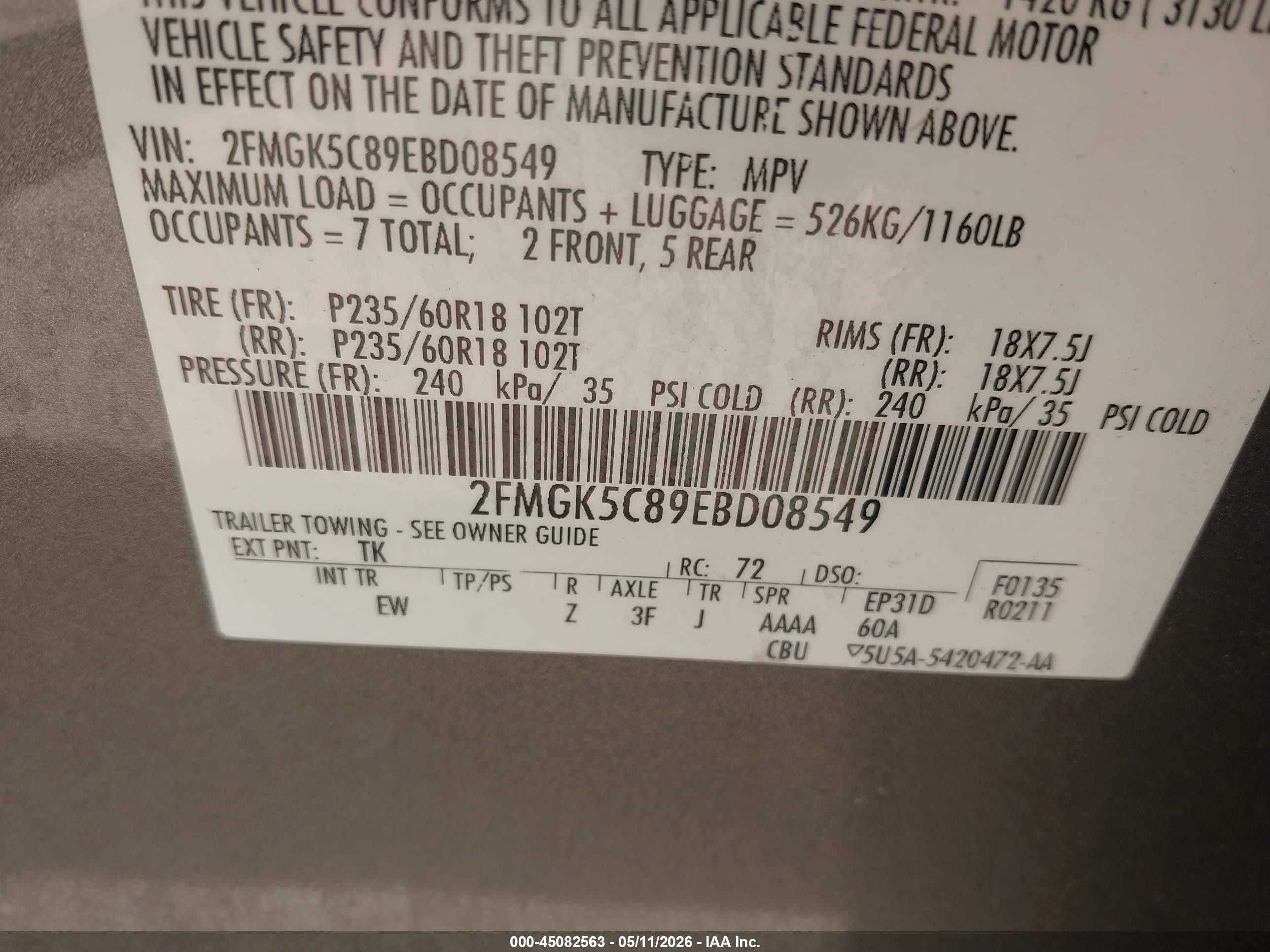 2014 Ford Flex Sel Gray vin: 2FMGK5C89EBD08549